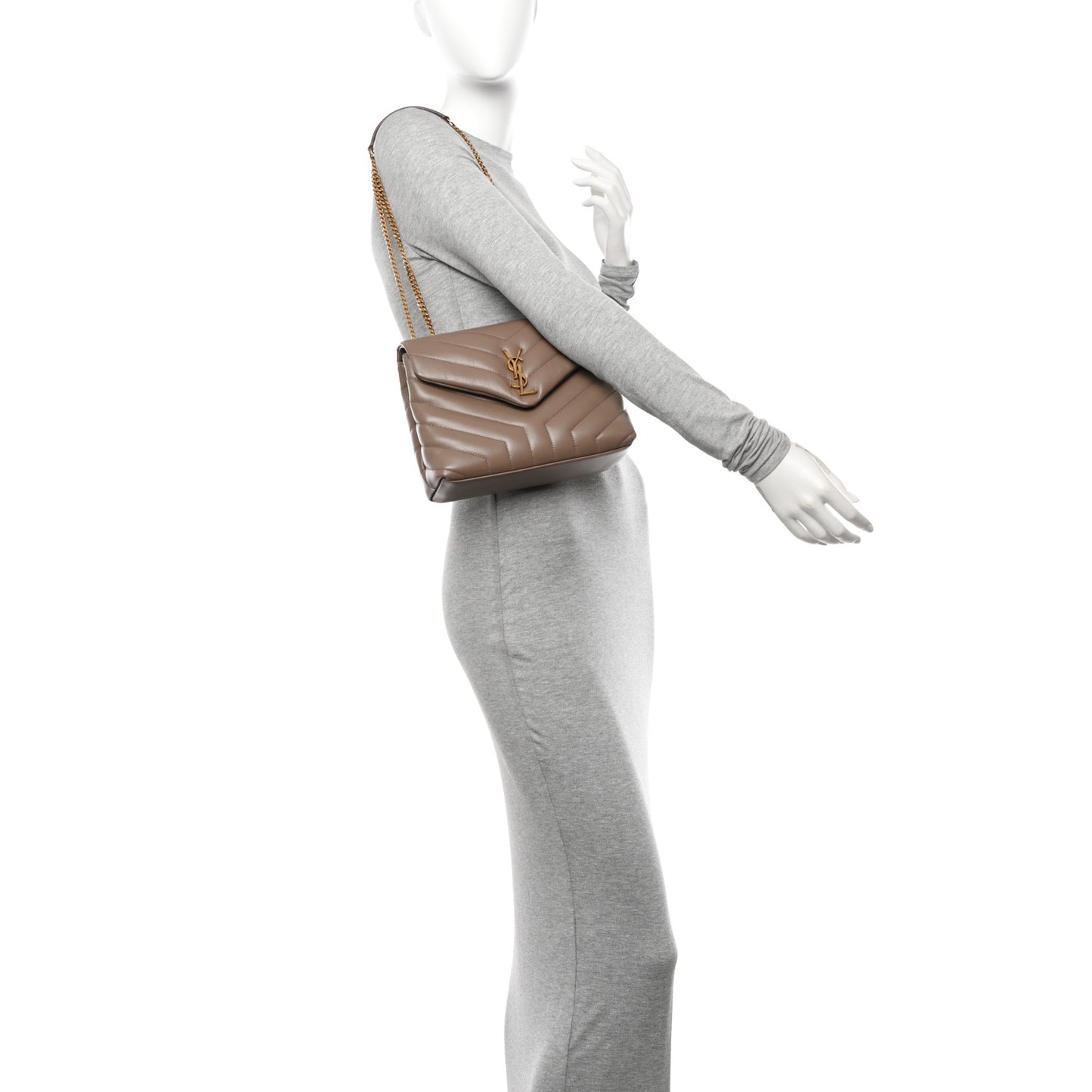Calfskin Y Quilted Monogram Small Loulou Chain Satchel Taupe