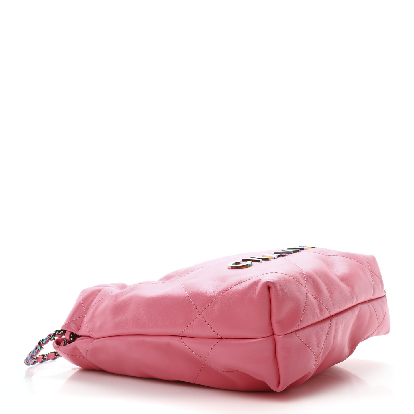 Shiny Calfskin Quilted Rainbow Metal Mini Chanel 22 Coral Pink