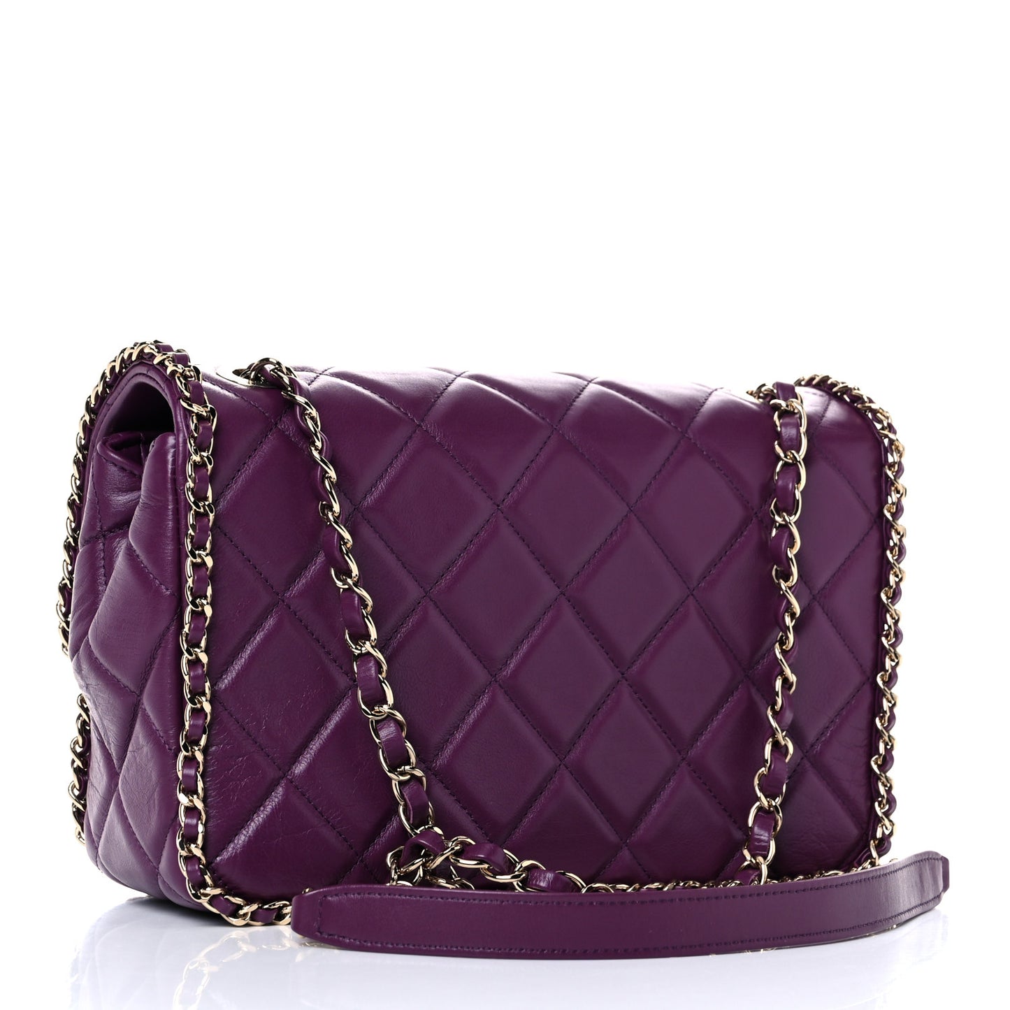 Crumpled Calfskin Medium Chain All Over Flap Purple