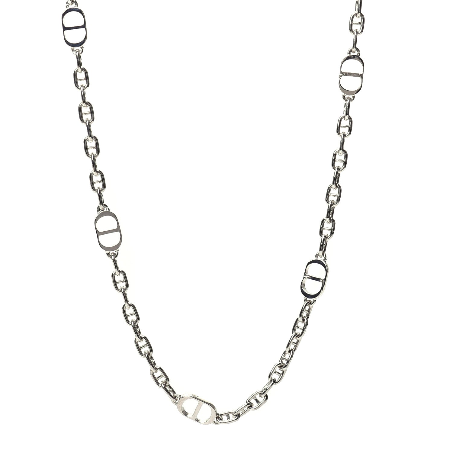 Christian Dior Palladium Grain De Cafe CD Chain Necklace Silver