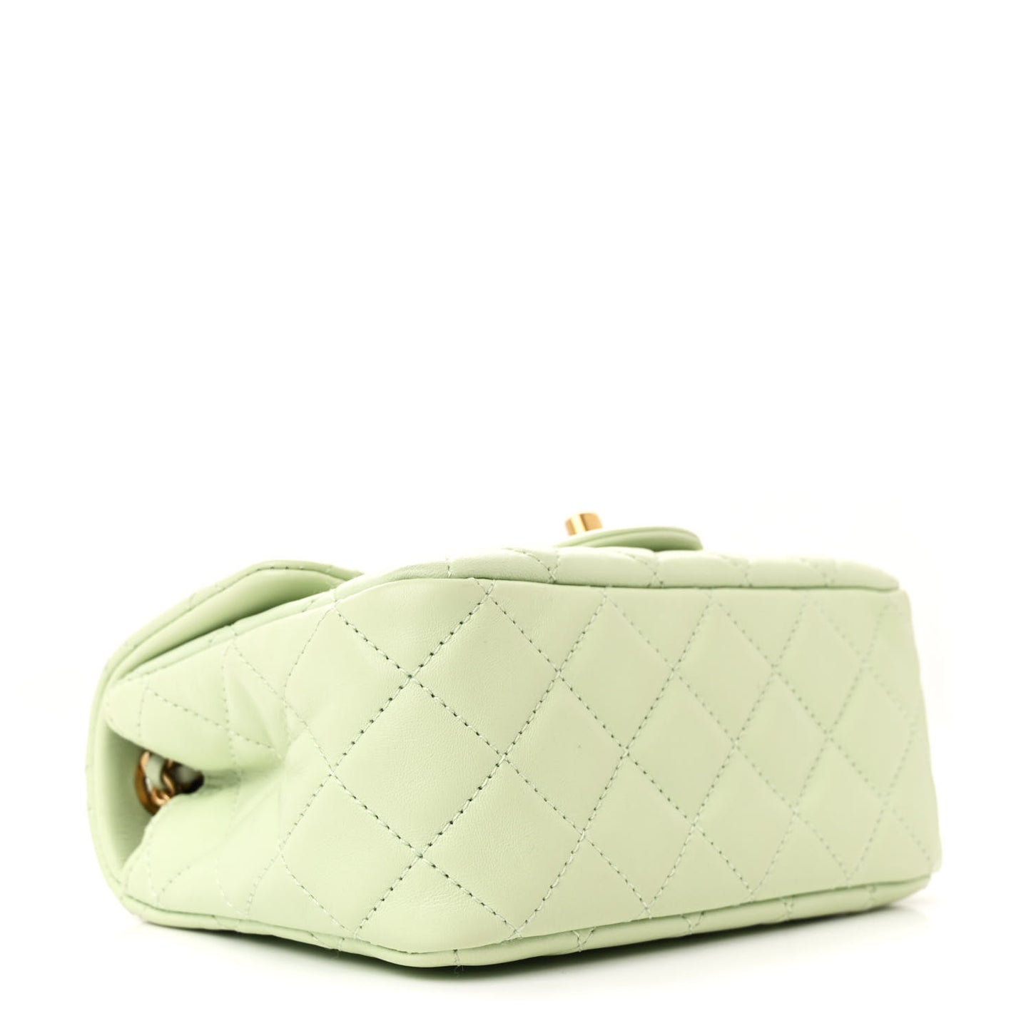 Lambskin Quilted Mini Pearl Crush Flap Light Green
