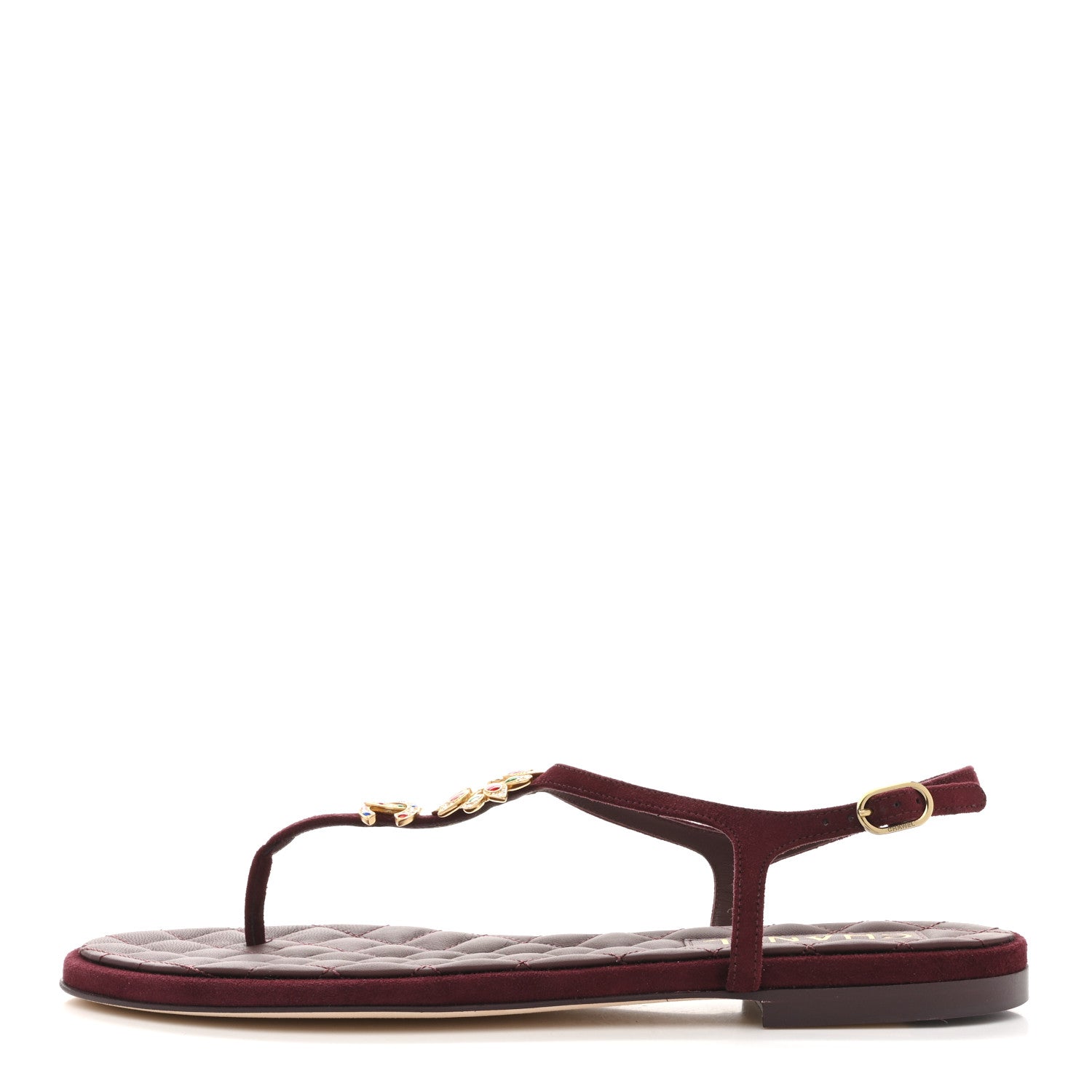 シャネル　サンダル Chanel Suede Calfskin CC Crystal Thong Sandals 40.5 Burgundy
