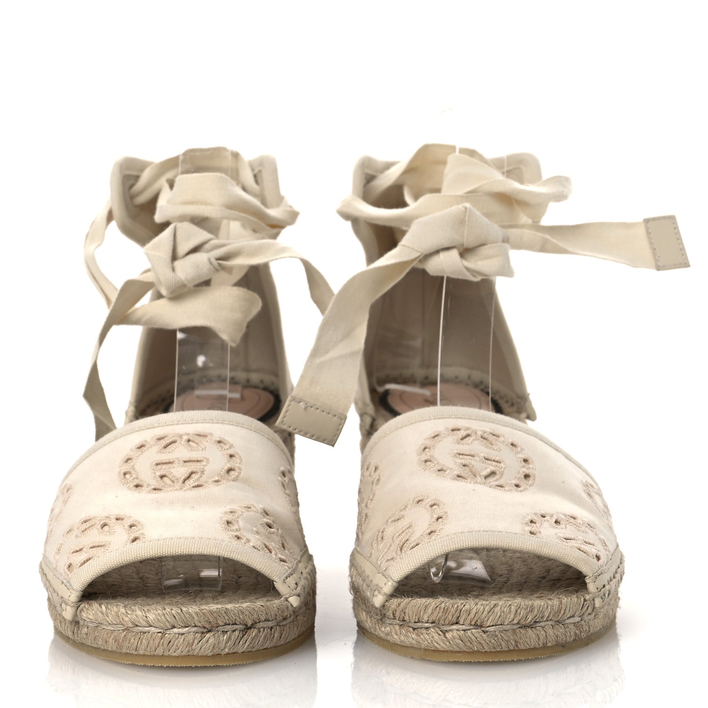 Canvas Damita GG Eyelet Espadrille Wedge Sandals 37 Ivory