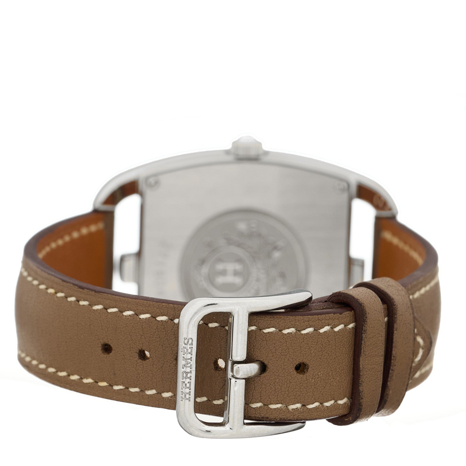 Hermes Stainless Steel Swift 33mm Cape Cod Tonneau Quartz Watch Etoupe 3 of 5