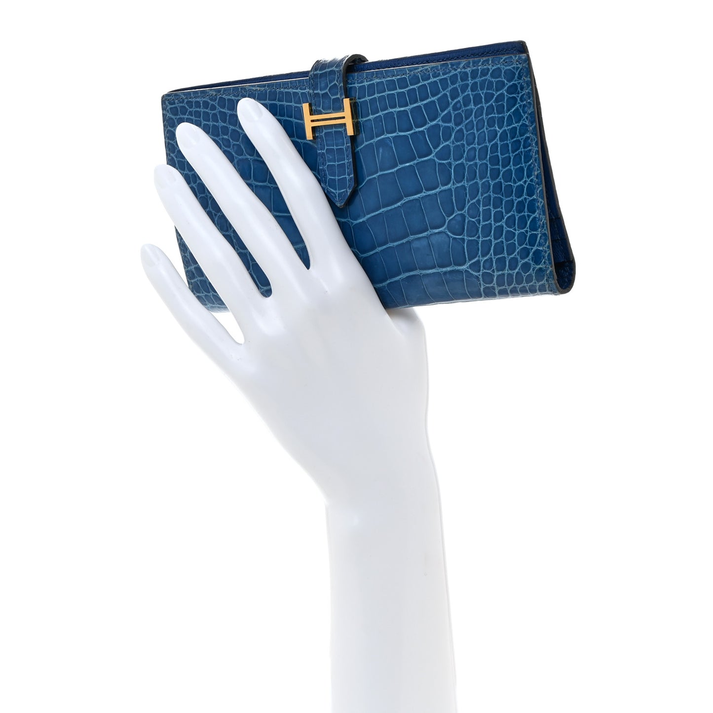 Shiny Alligator Bearn Gusset Wallet Bleu Izmir