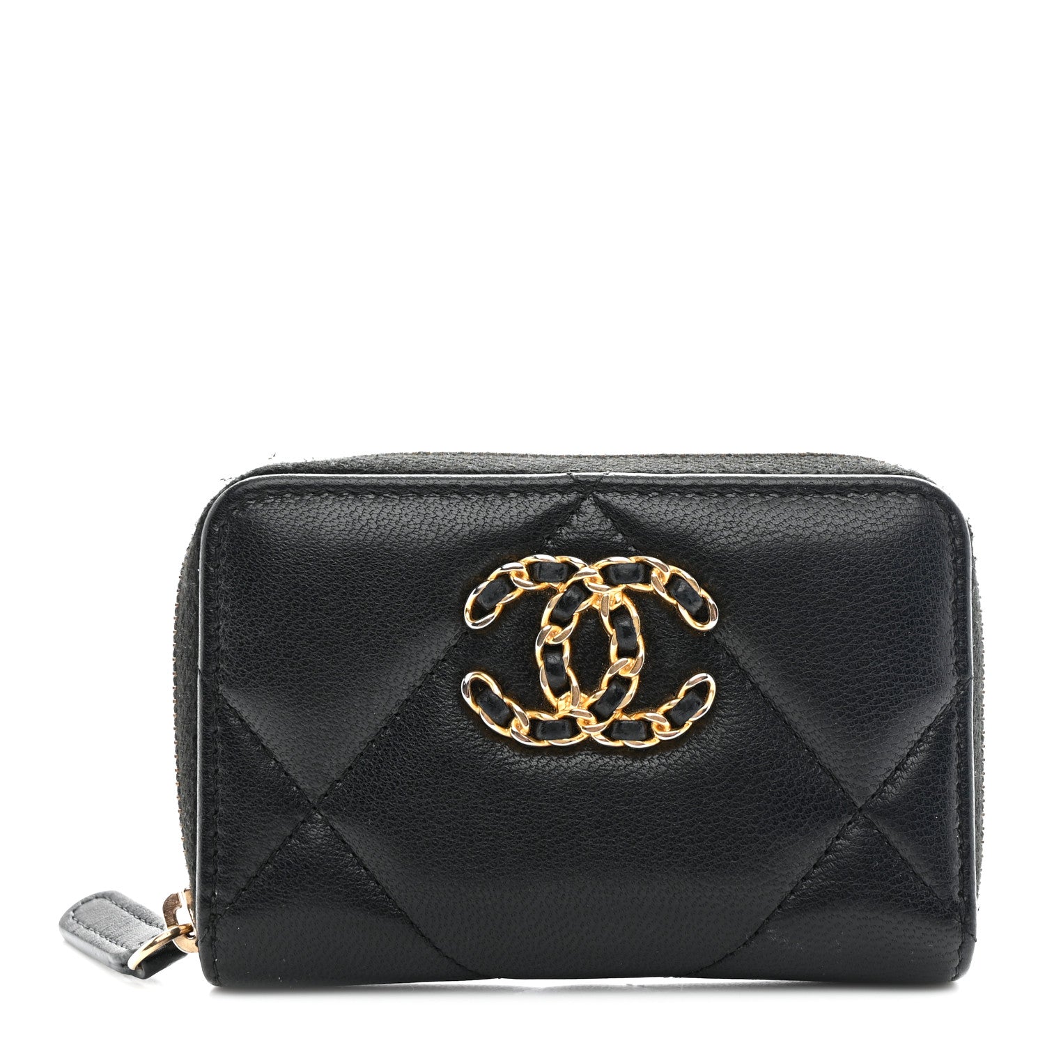 CHANEL財布 Chanel Lambskin Quilted Chanel 19 Zip Around Coin Purse Wallet