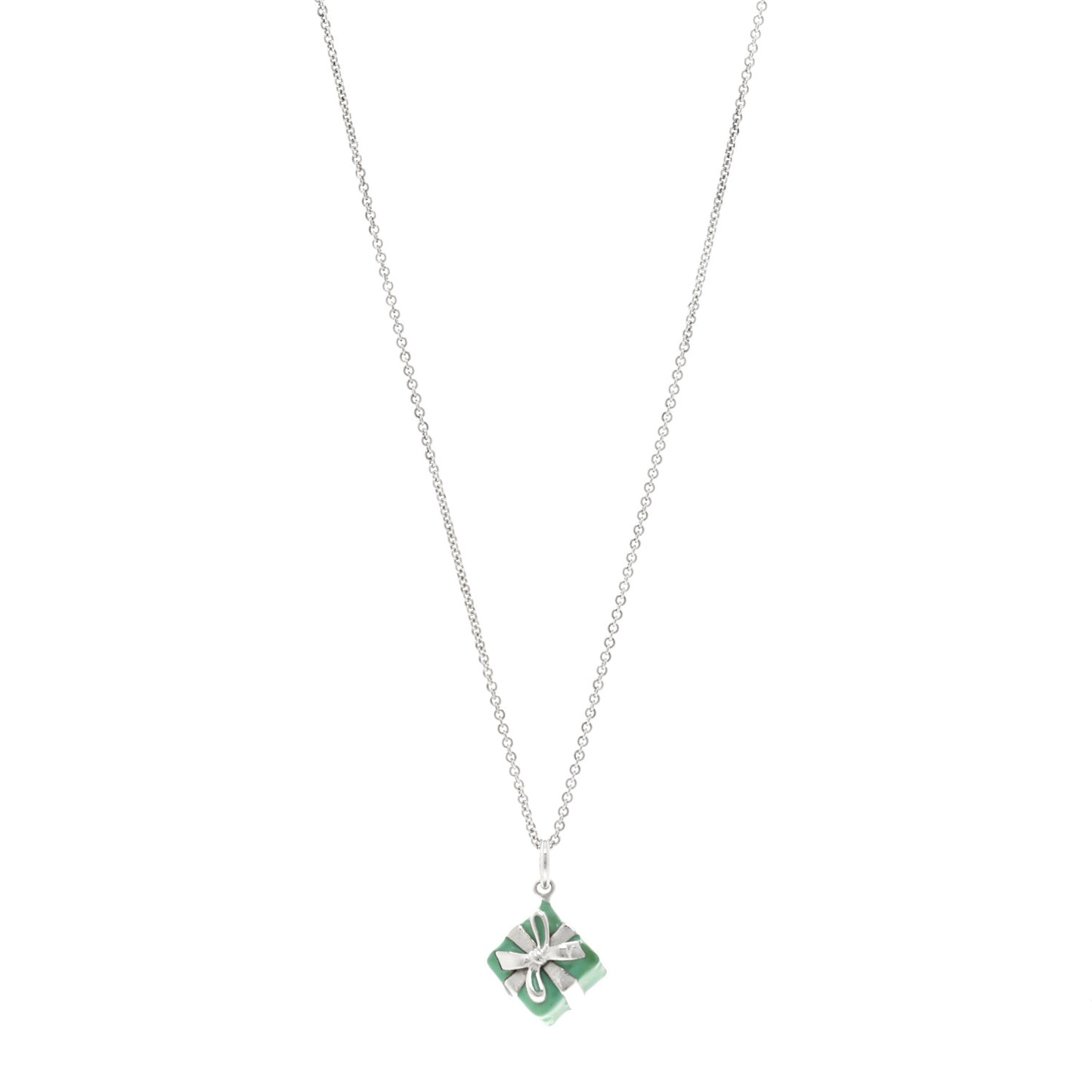 Sterling Silver Enamel Gift Box Charm Necklace Blue
