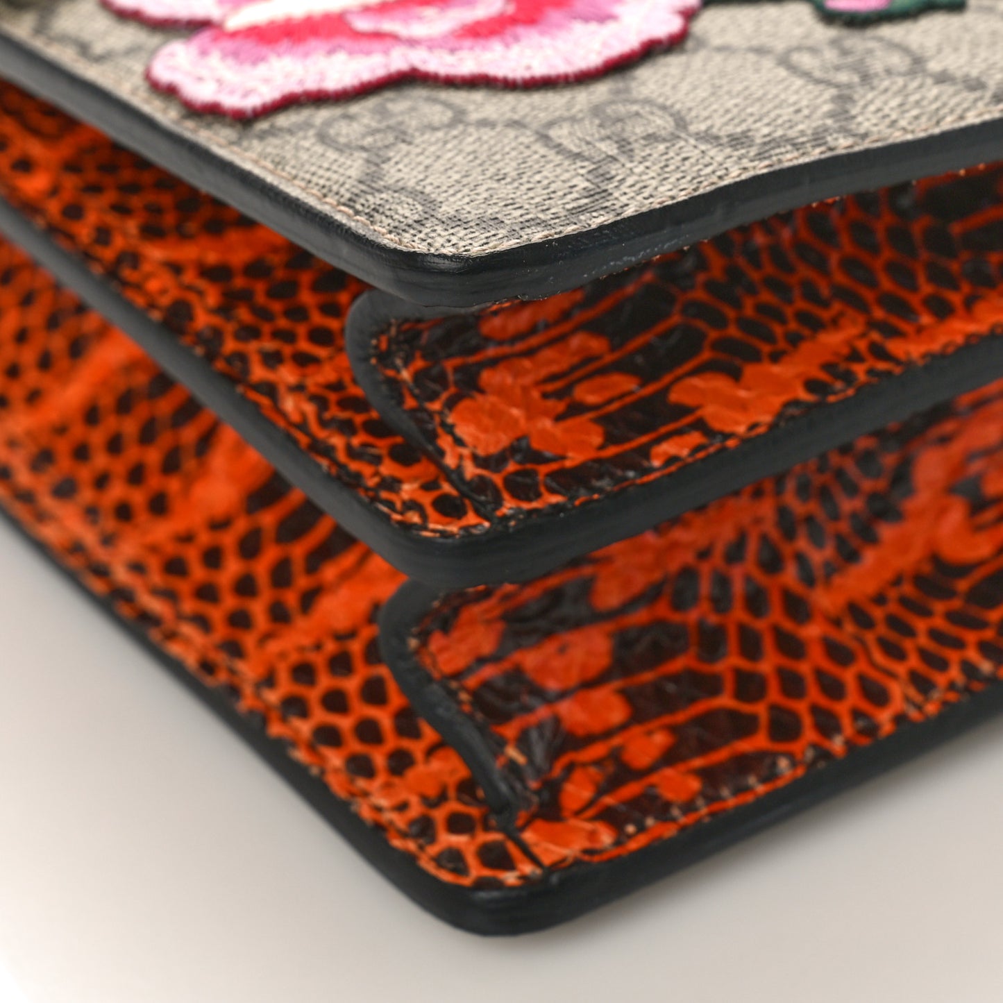 GG Supreme Monogram Snakeskin Elton Embroidered Medium Dionysus Shoulder Bag Beige Orange