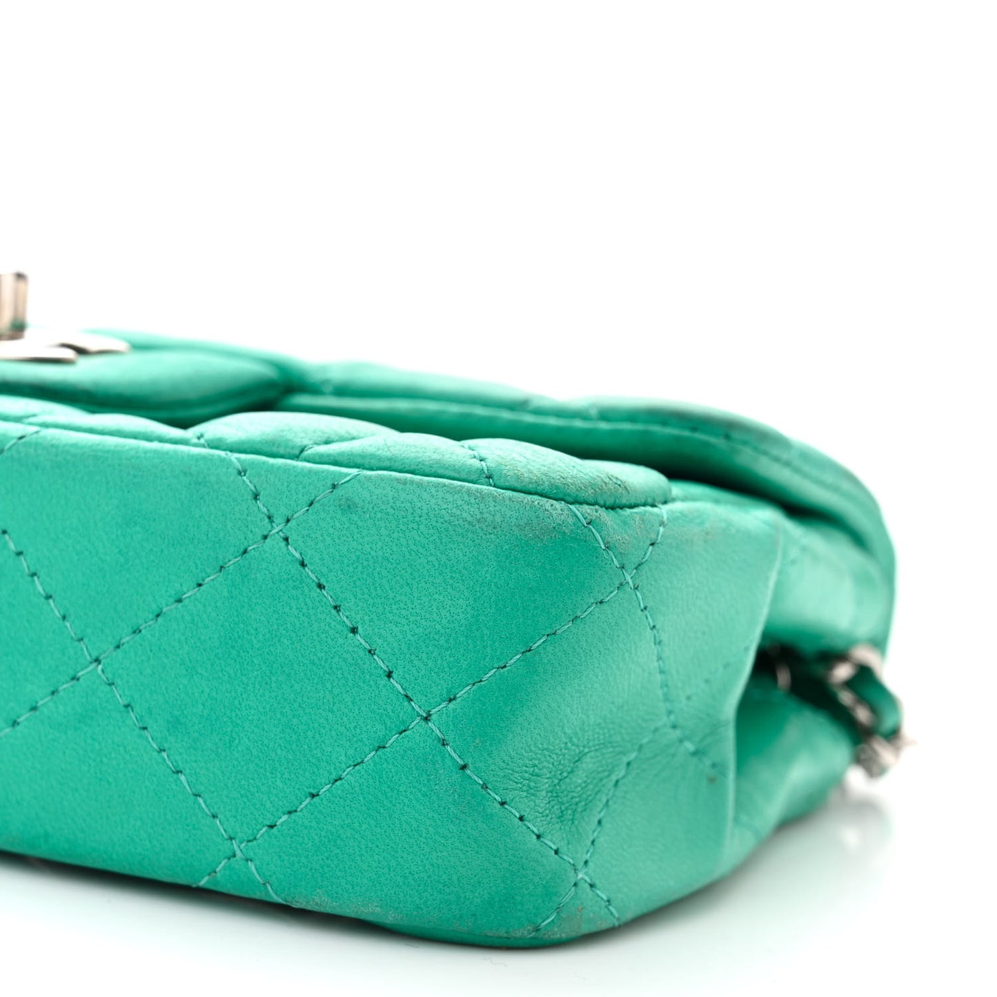Lambskin Quilted Extra Mini Rectangular Flap Green