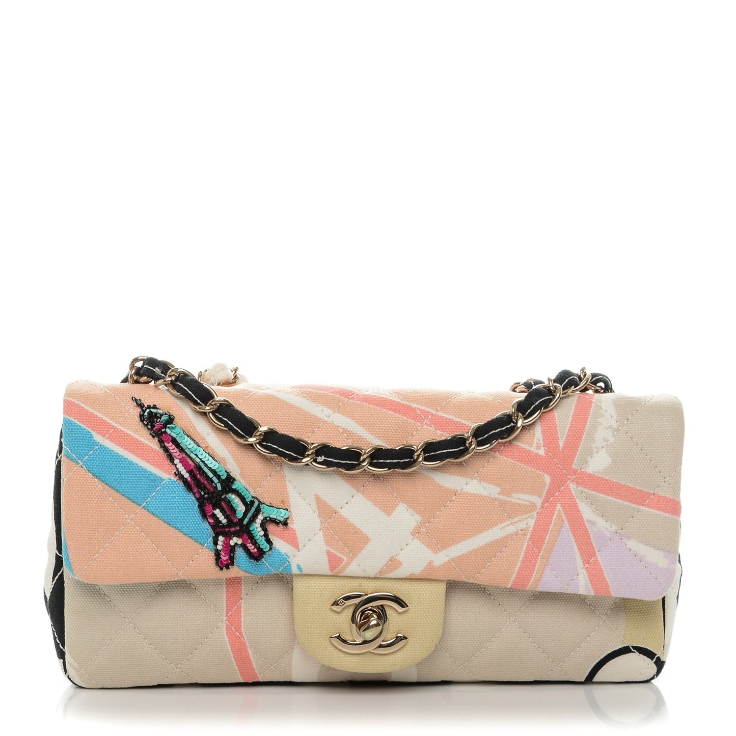 Canvas Small Printed Eiffel Tower Flap Bag
