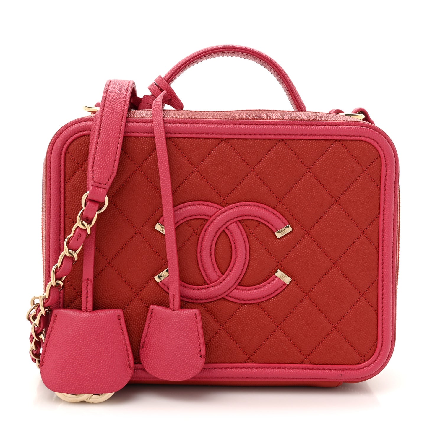 Caviar Quilted Medium CC Filigree Vanity Case Pink