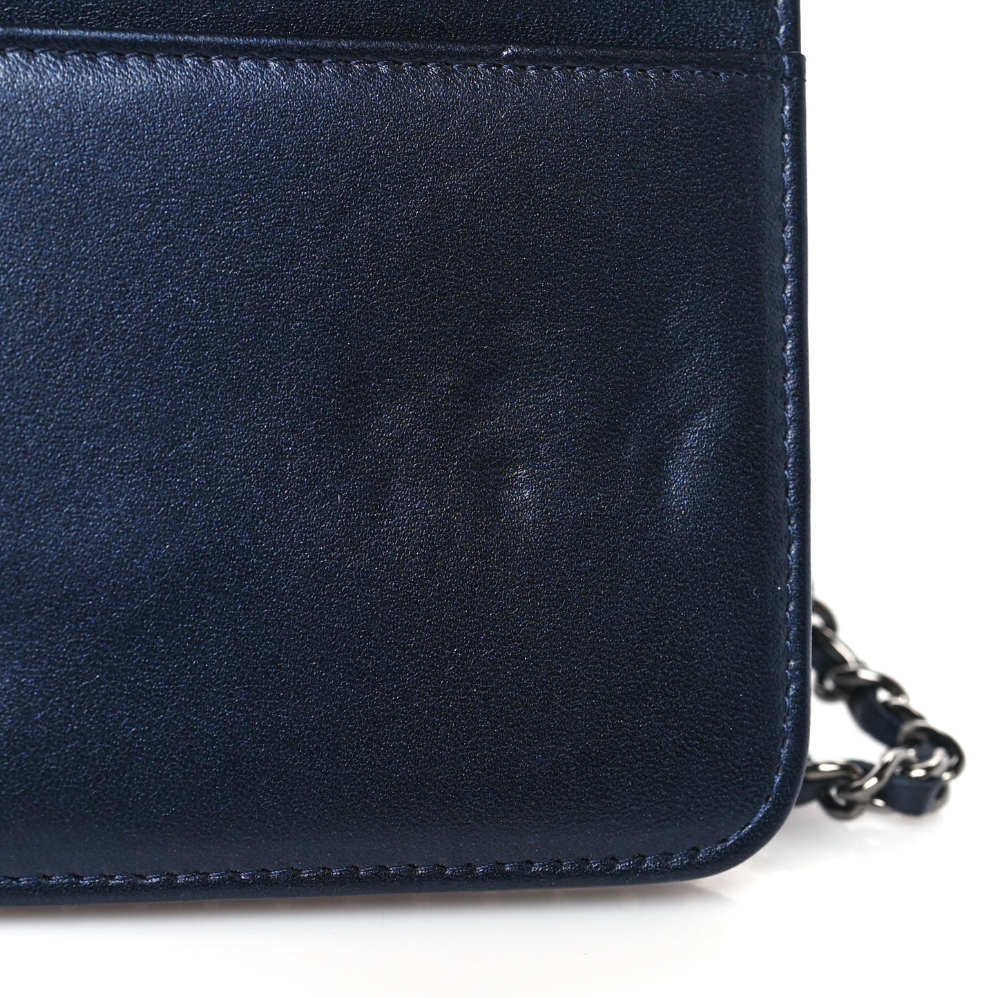 Lambskin Chevron Quilted Studded Wallet On Chain WOC Navy