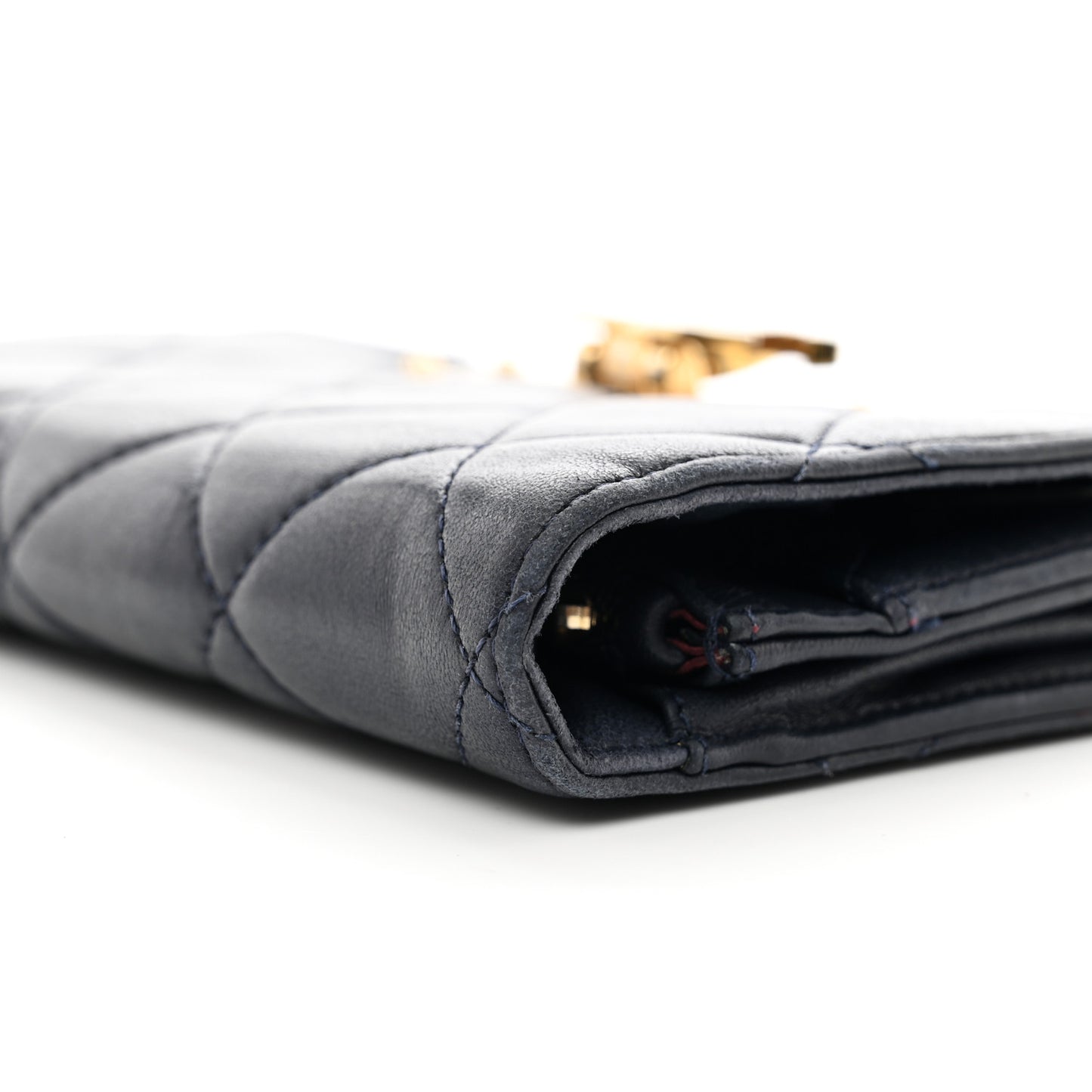 Lambskin Quilted Golden Class Wallet on Chain WOC Navy