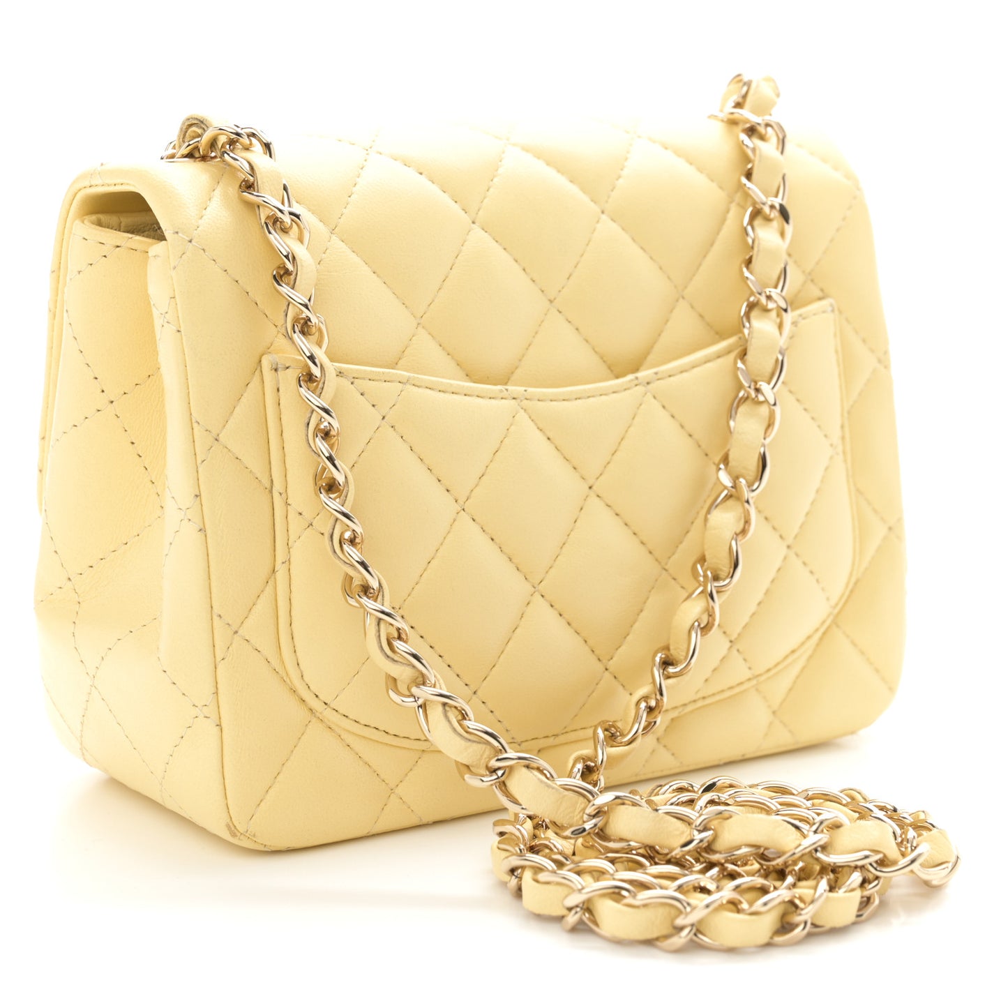 Lambskin Quilted Mini Square Flap Light Yellow