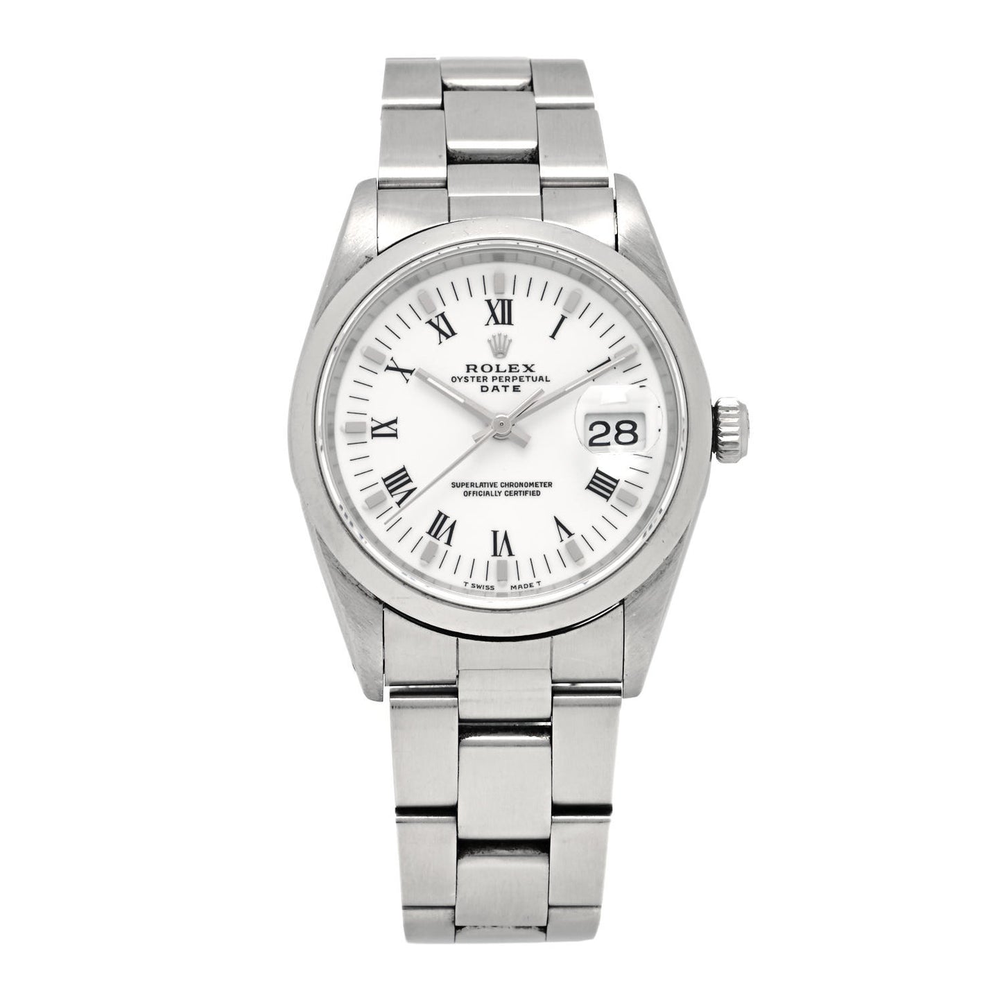 Stainless Steel 34mm Oyster Perpetual Date Watch White Roman 15200