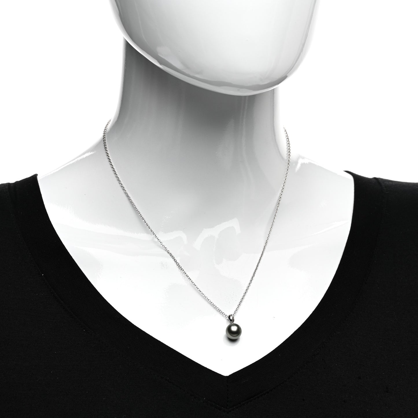 18K White Gold Black South Sea Pearl 9mm Pendant Necklace