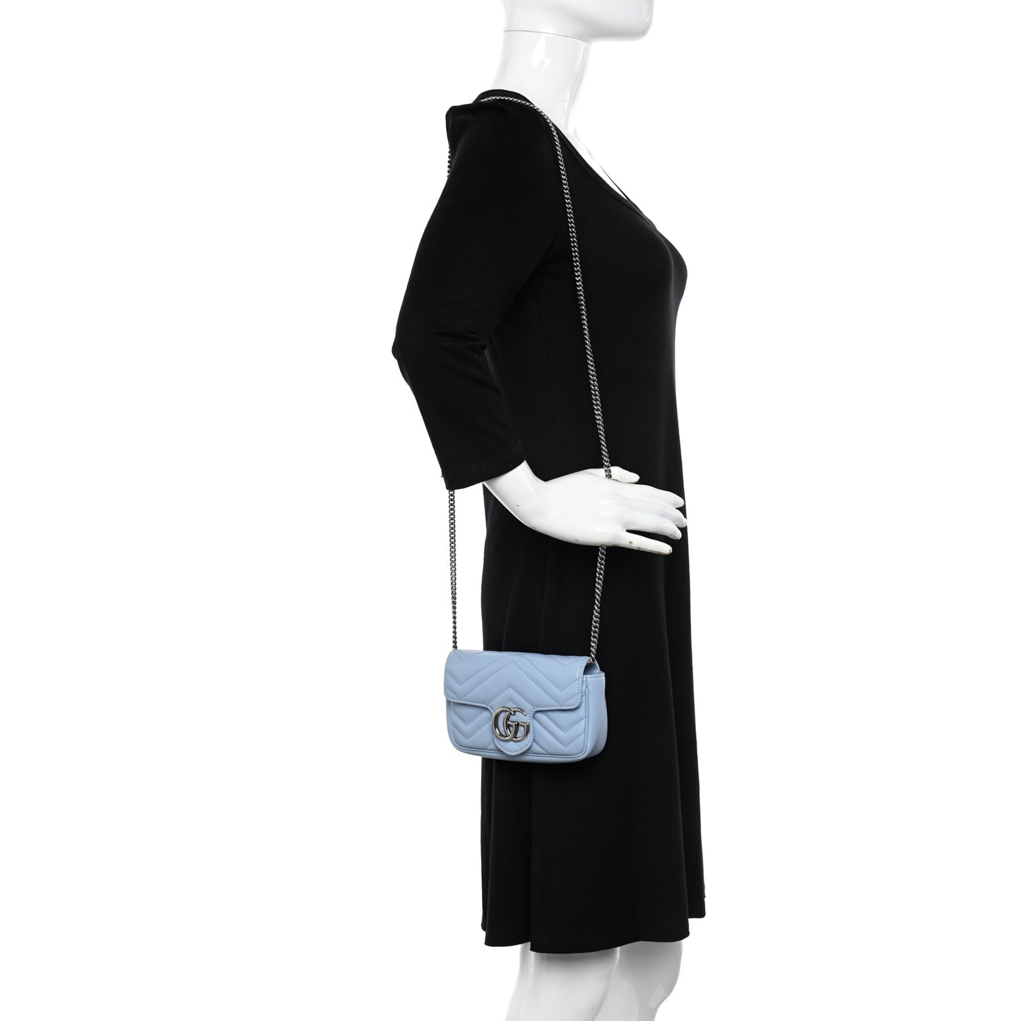 Calfskin Matelasse Super Mini GG Marmont Shoulder Bag Porcelain Light Blue
