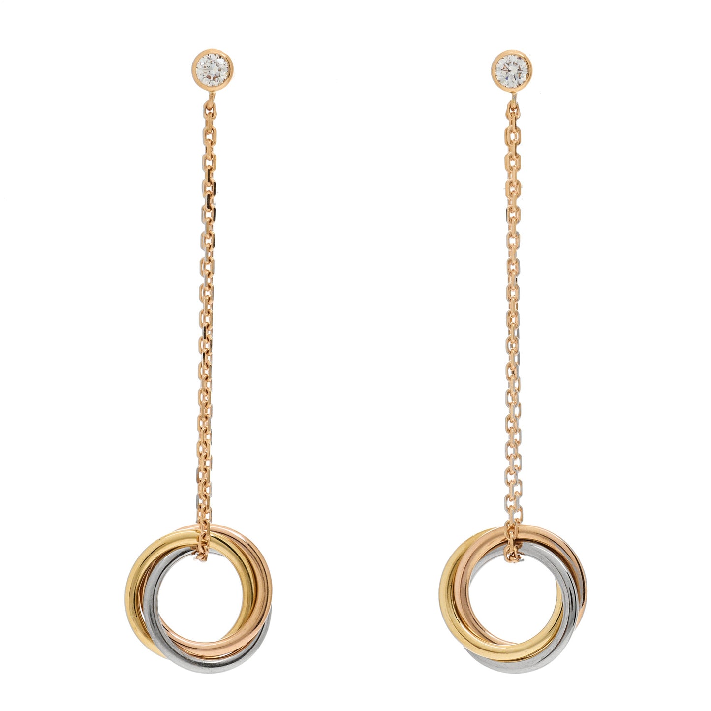 18K Pink Yellow White Gold Diamond Small Trinity Drop Earrings