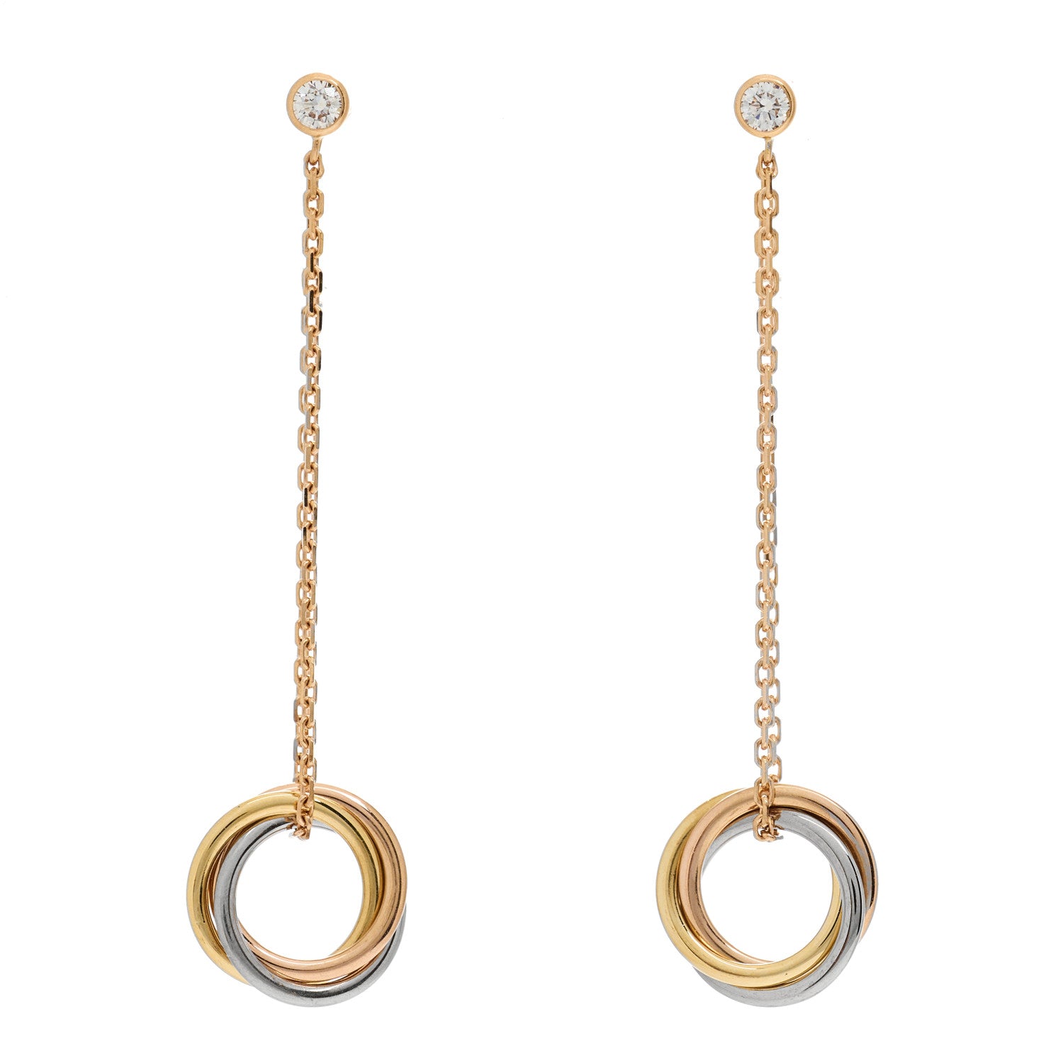Cartier 18K Pink Yellow White Gold Diamond Small Trinity Drop Earrings 1 of 4