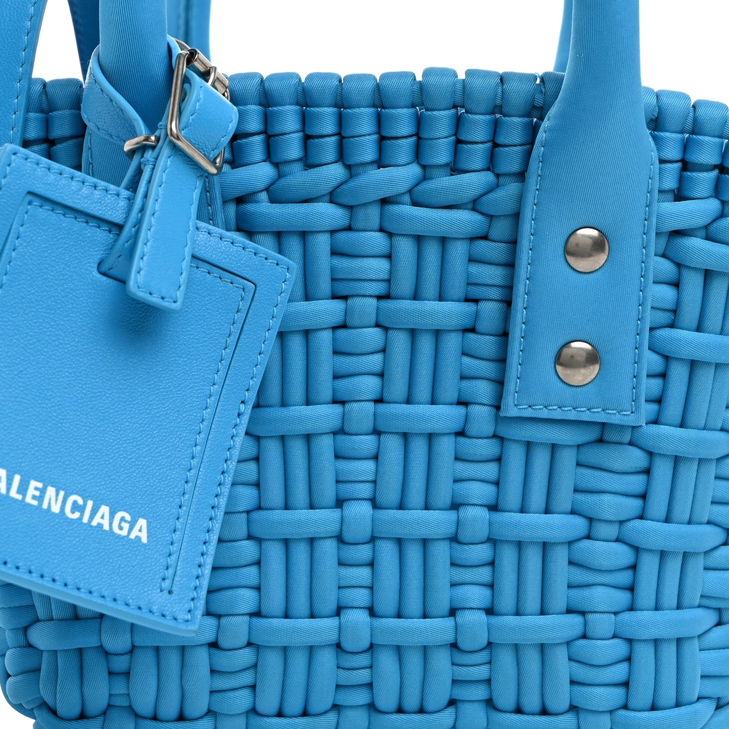 Recycled Nylon Faux Calfskin XXS Bistro Basket Cyan White