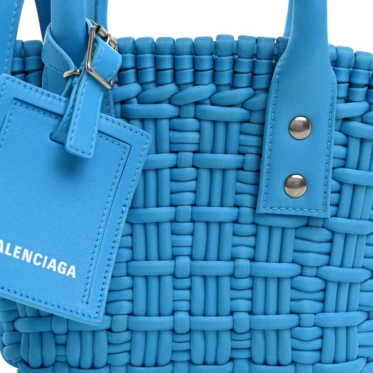Balenciaga Recycled Nylon Faux Calfskin XXS Bistro Basket Cyan White 9 of 11