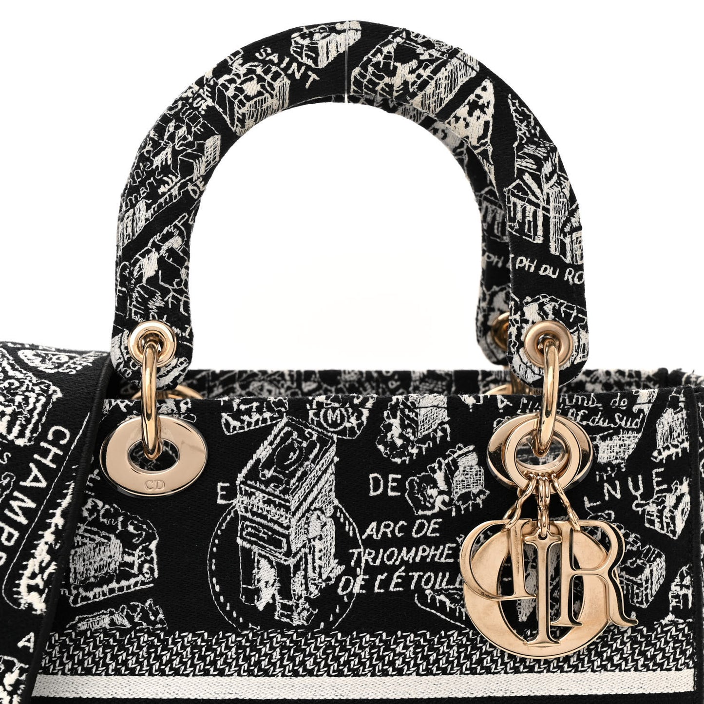 Canvas Embroidered Medium Plan de Paris Lady D-Lite Black White