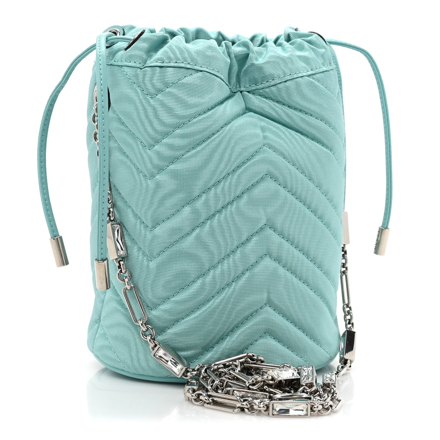 Gucci Moire Fabric Calfskin Crystal Matelasse Mini GG Marmont 2.0 Bucket Bag Dark Ocean Wave Crystal 3 of 10
