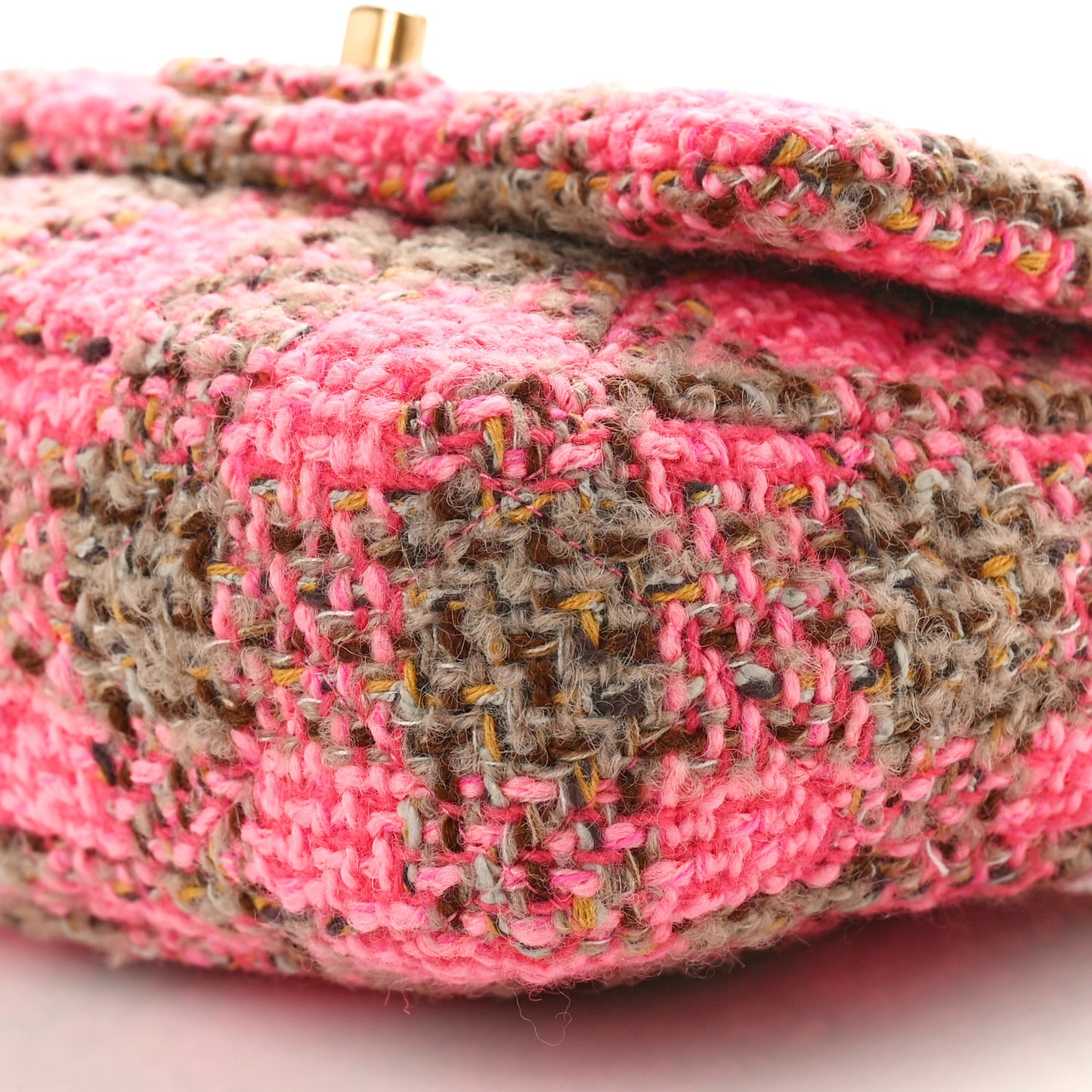 Wool Tweed Quilted Small Elegant Chain Flap Pink Brown