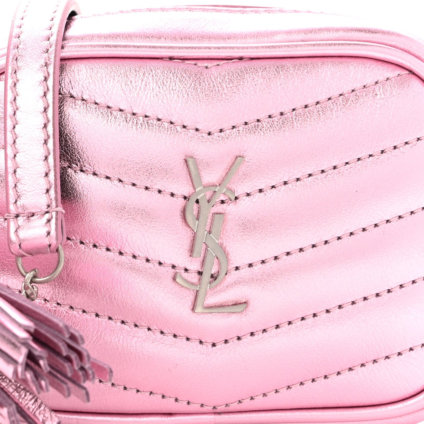 Metallic Calfskin Matelasse Chevron Monogram Baby Lou Camera Bag New Azalea