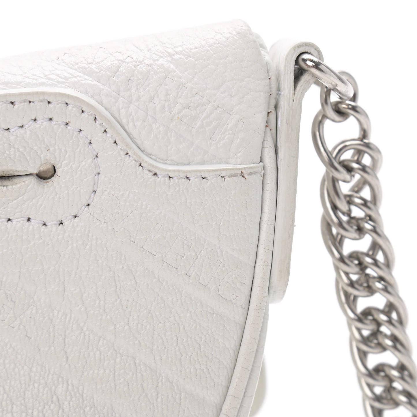 Shiny Goatskin Allover Logo Embossed XXS Souvenir Belt Bag White