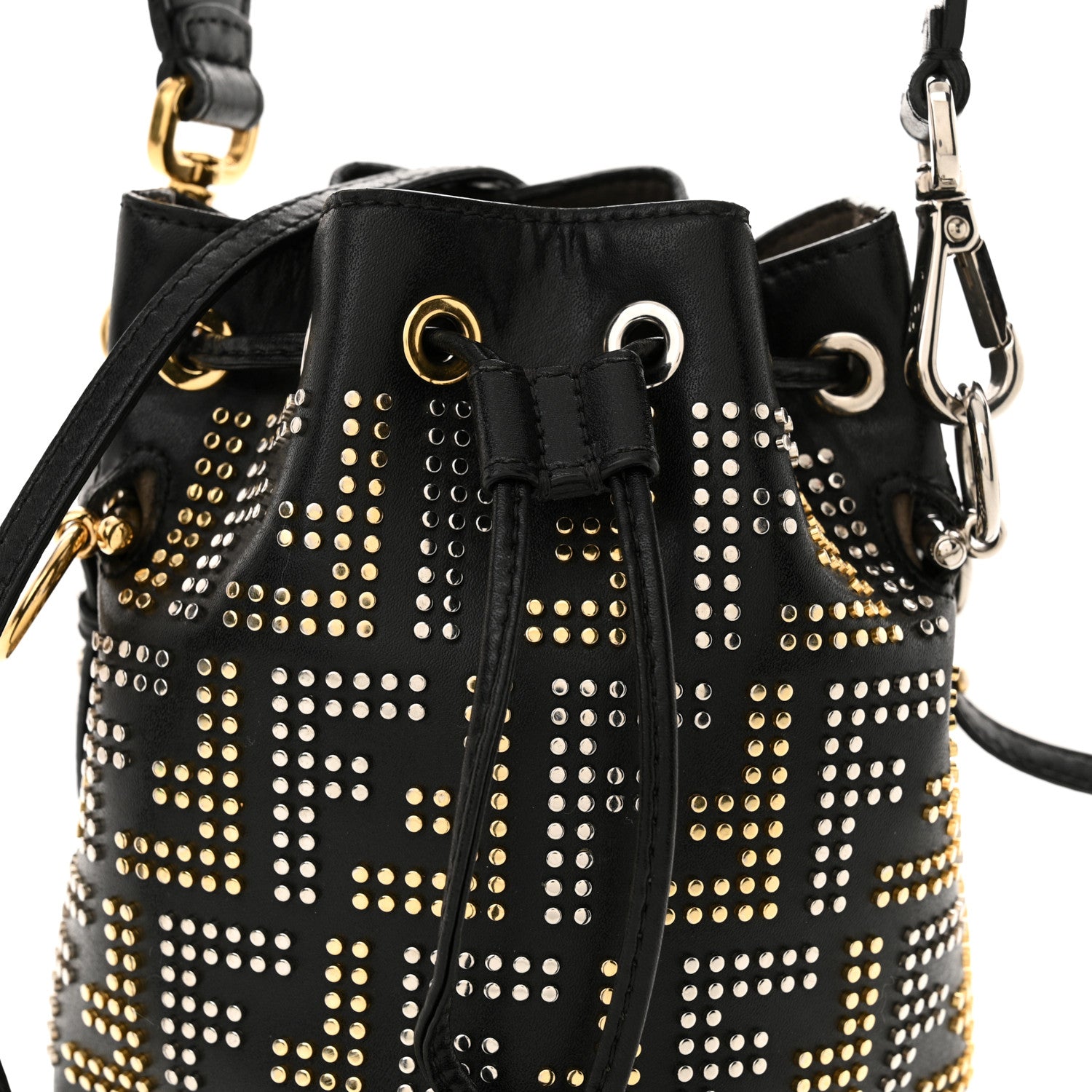 Fendi Vitello Liberty F is Fendi FF Studded Mini Mon Tresor Bucket Bag Black 9 of 13