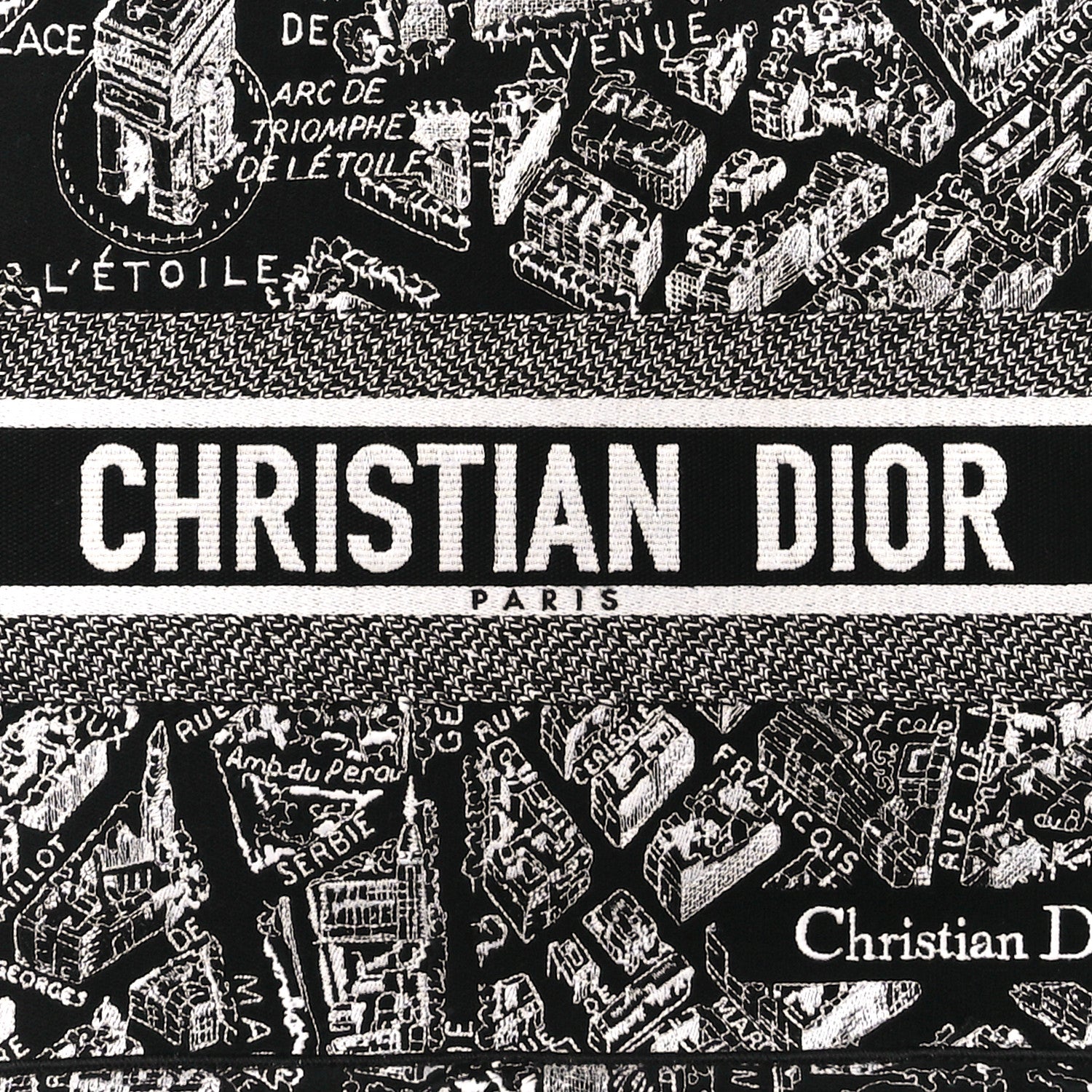 Christian Dior Canvas Embroidered Medium Plan De Paris Book Tote Black White 9 of 11