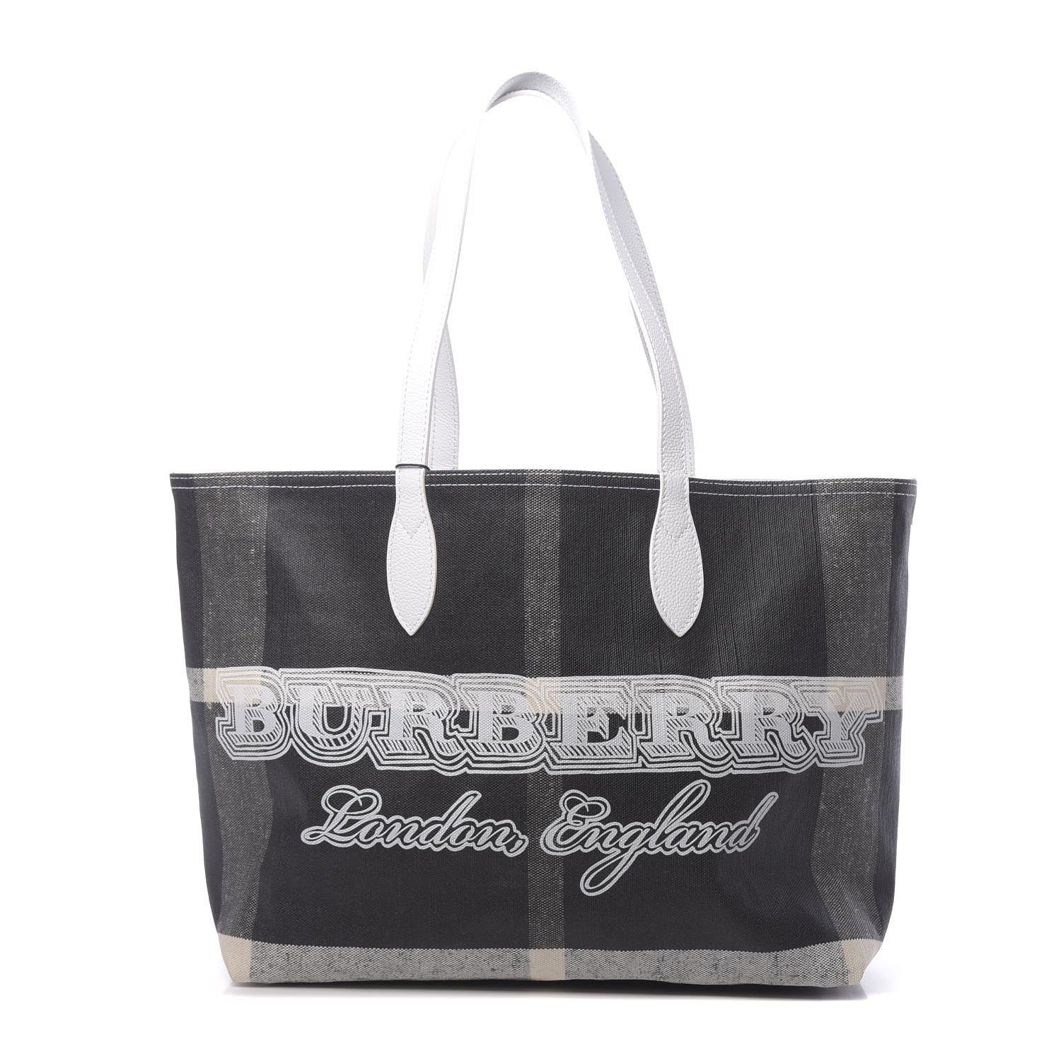Burberry Coated Canvas Mega Check Medium Doodle Tote Black White 1 of 9
