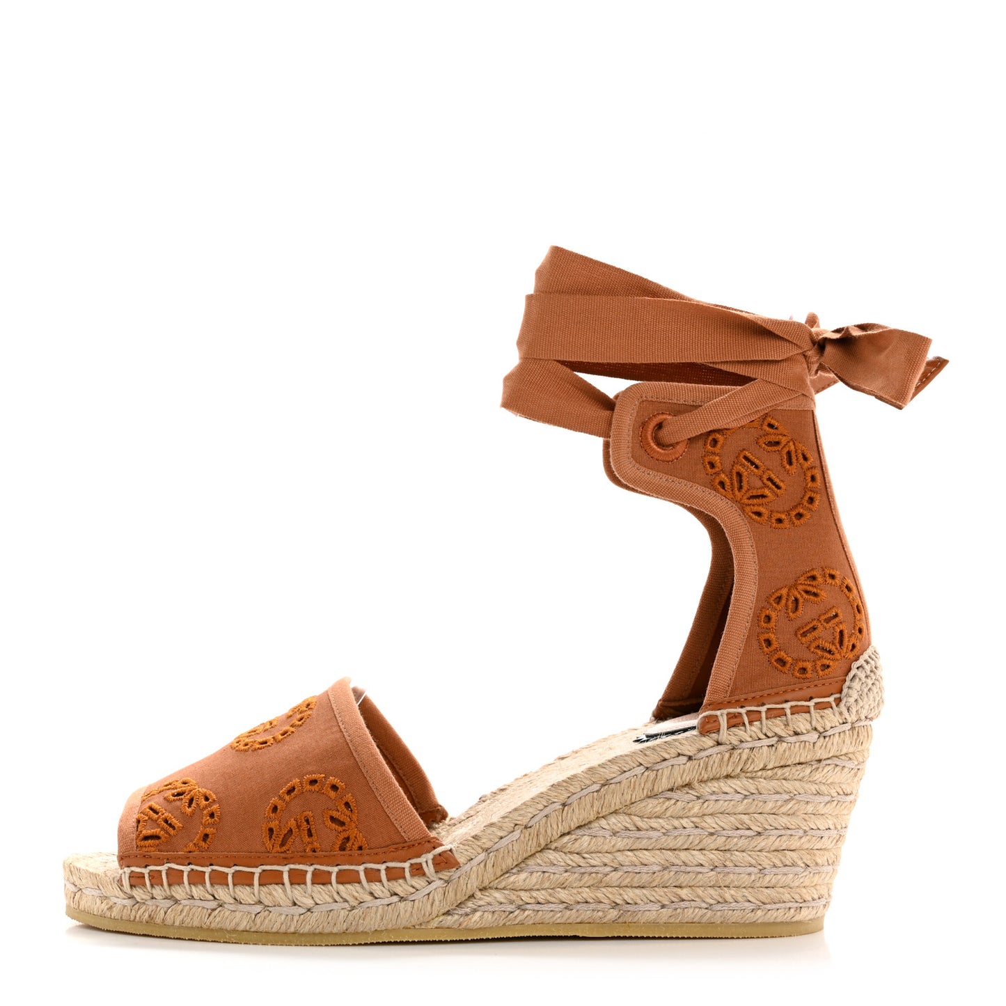 Canvas Damita GG Eyelet Espadrille Wedge Sandals 38 Blondie Cognac