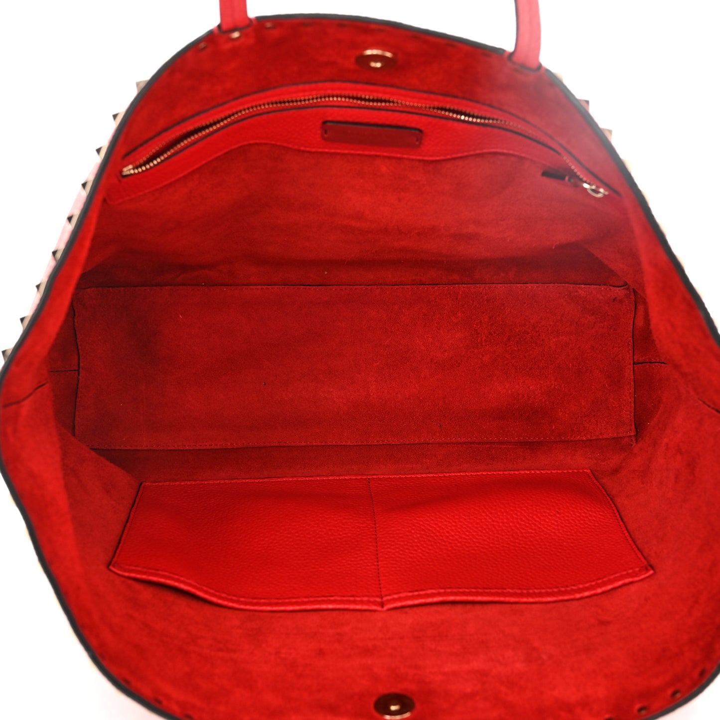 Grained Calfskin Rockstud Shoulder Tote Rouge Pur