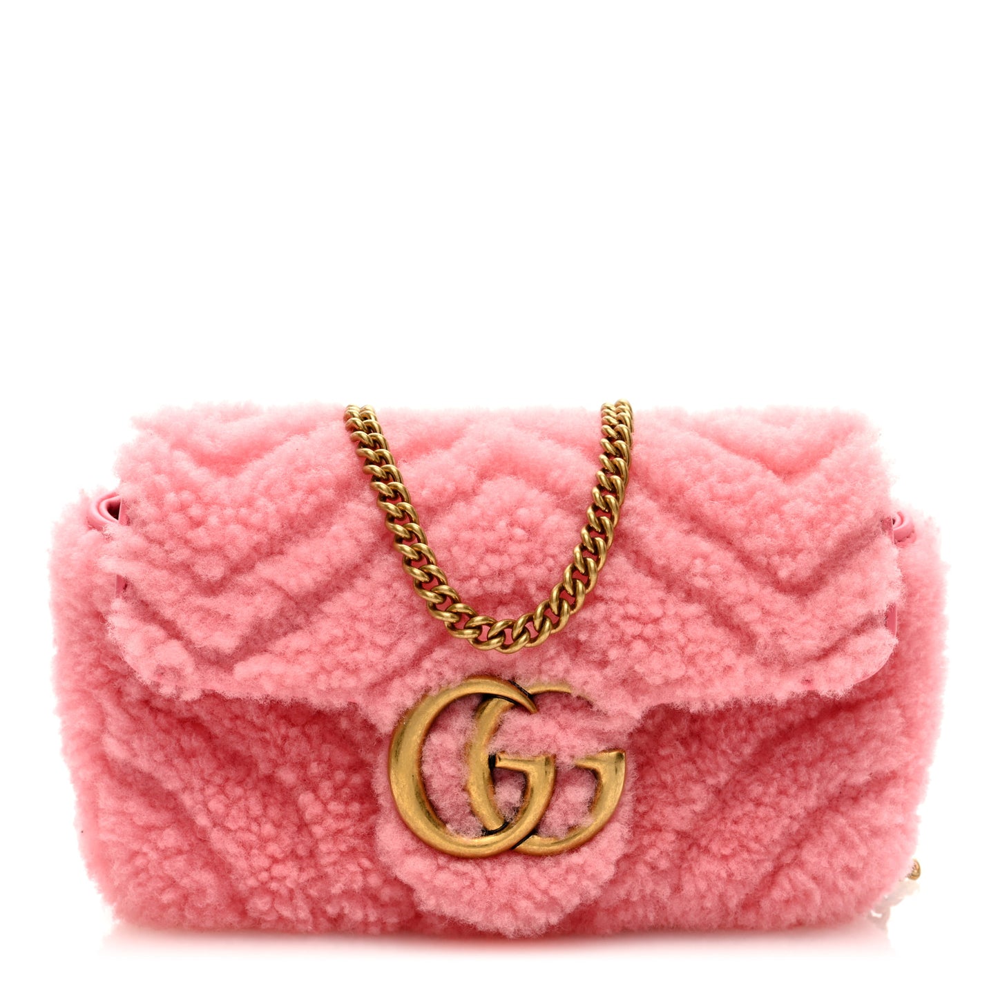 Shearling Matelasse Super Mini GG Marmont Shoulder Bag Lotus Pink