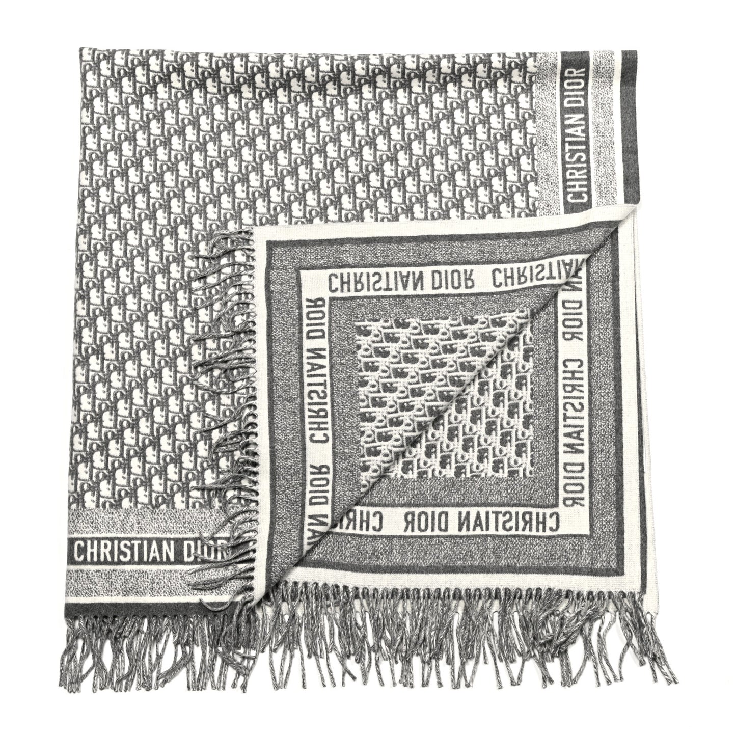 Wool Angora Oblique Throw Blanket Grey
