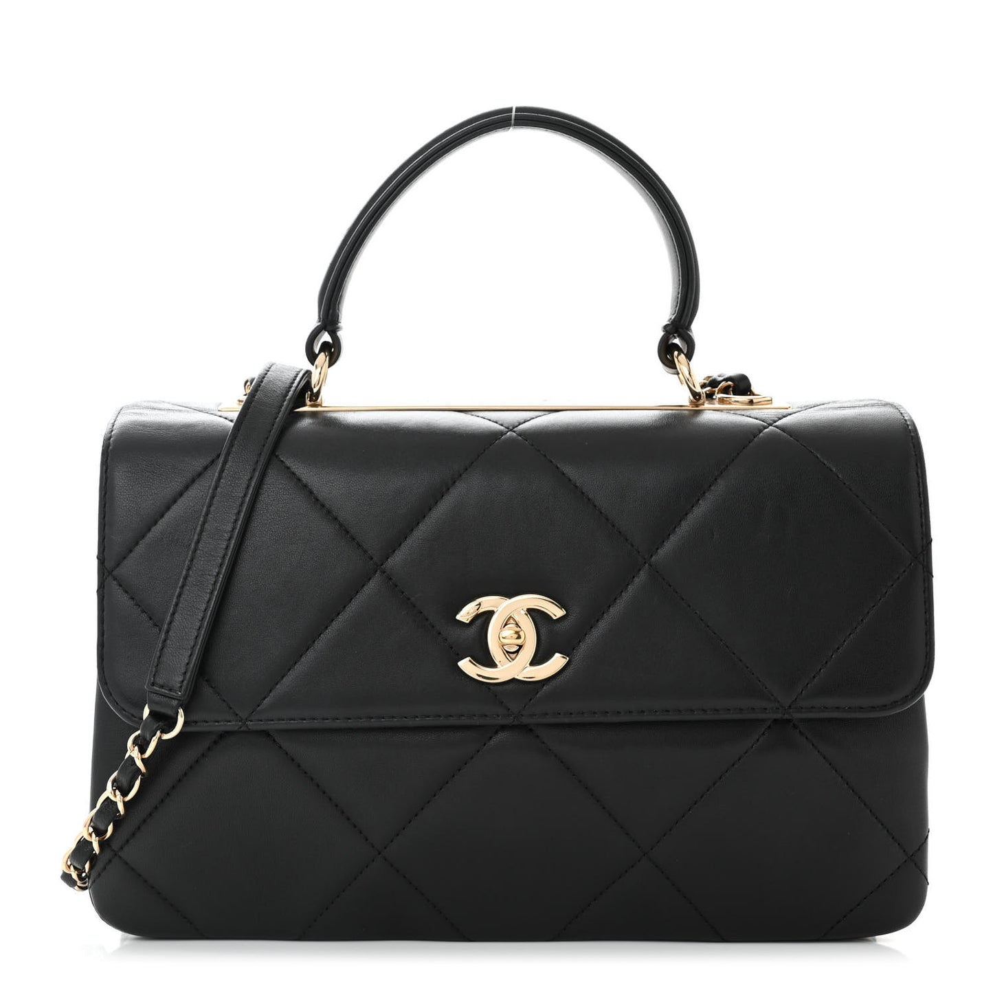 Lambskin Quilted Medium Trendy CC Flap Dual Handle Bag Black