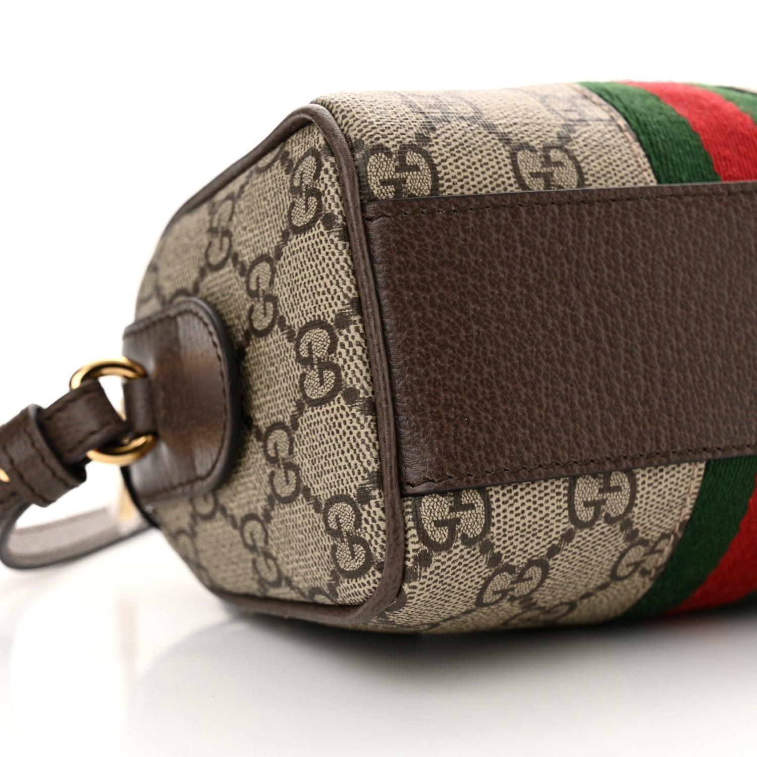 Gucci GG Supreme Monogram Textured Dollar Calfskin Web Super Mini Ophidia Top Handle Bowler Bag Beige Ebony New Acero 9 of 12