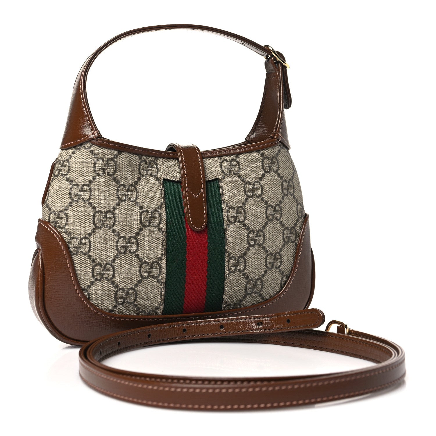 Gucci GG Supreme Monogram Azalea Calfskin Web Mini Jackie 1961 Hobo Beige Ebony Brown Sugar 3 of 10