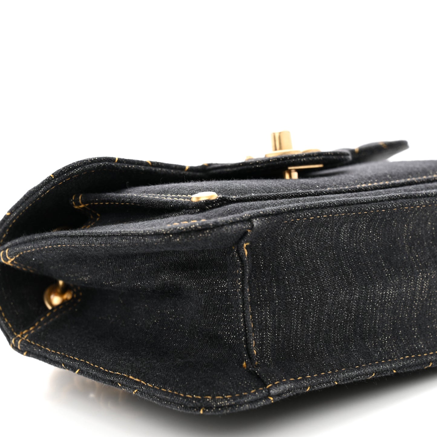 Denim Quilted Double You Mini Flap Black Golden