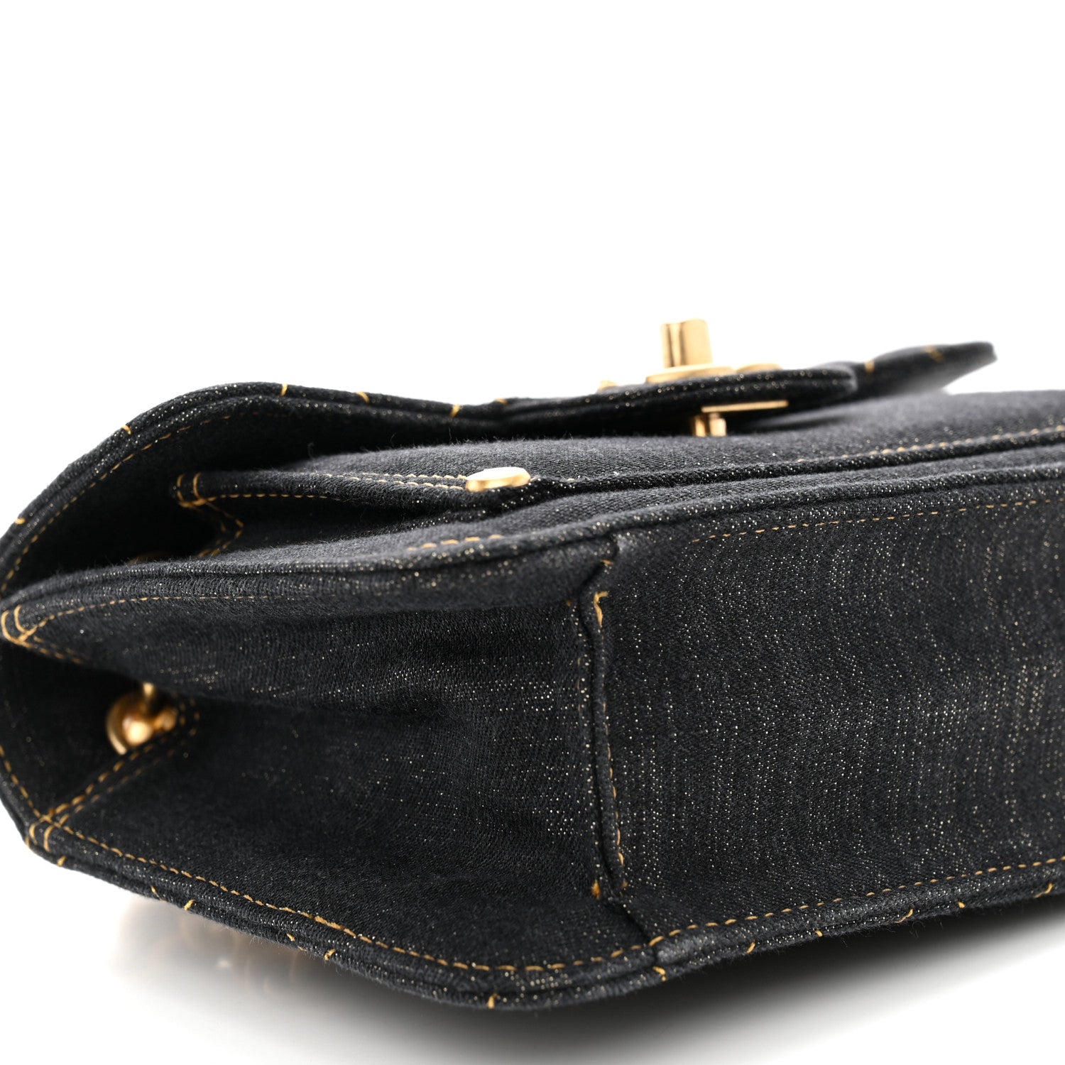 Chanel Denim Quilted Double You Mini Flap Black Golden 9 of 11