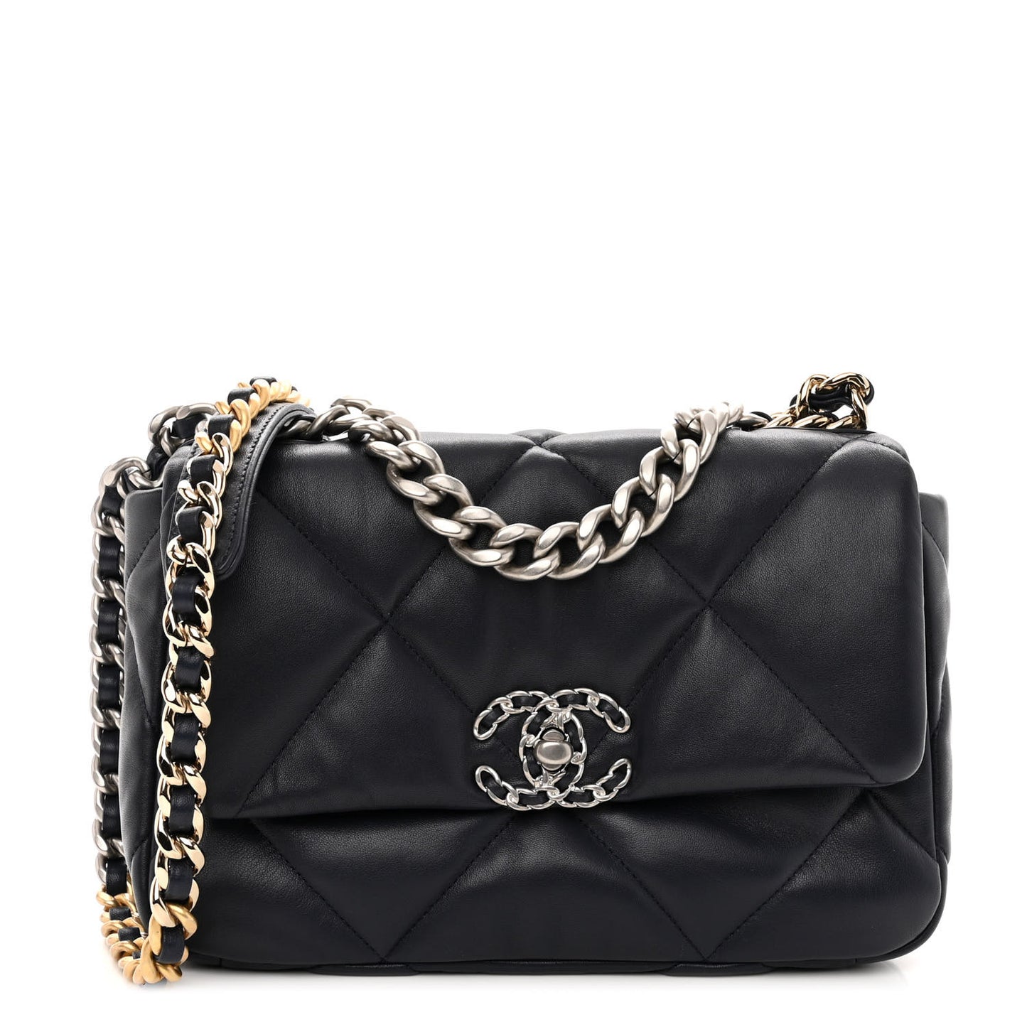 Lambskin Quilted Medium Chanel 19 Flap Navy Blue