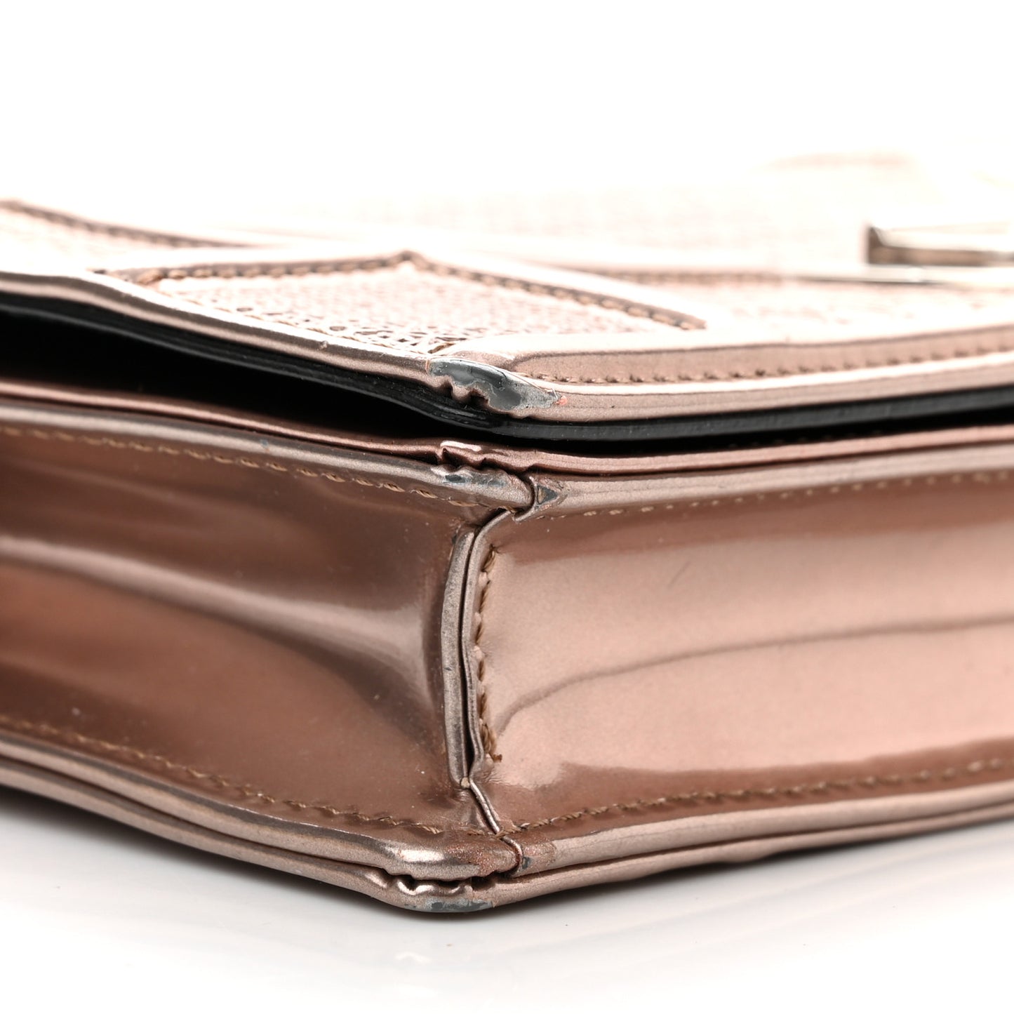 Metallic Patent Micro-Cannage Diorama Wallet on Chain Pouch Hyper Pink