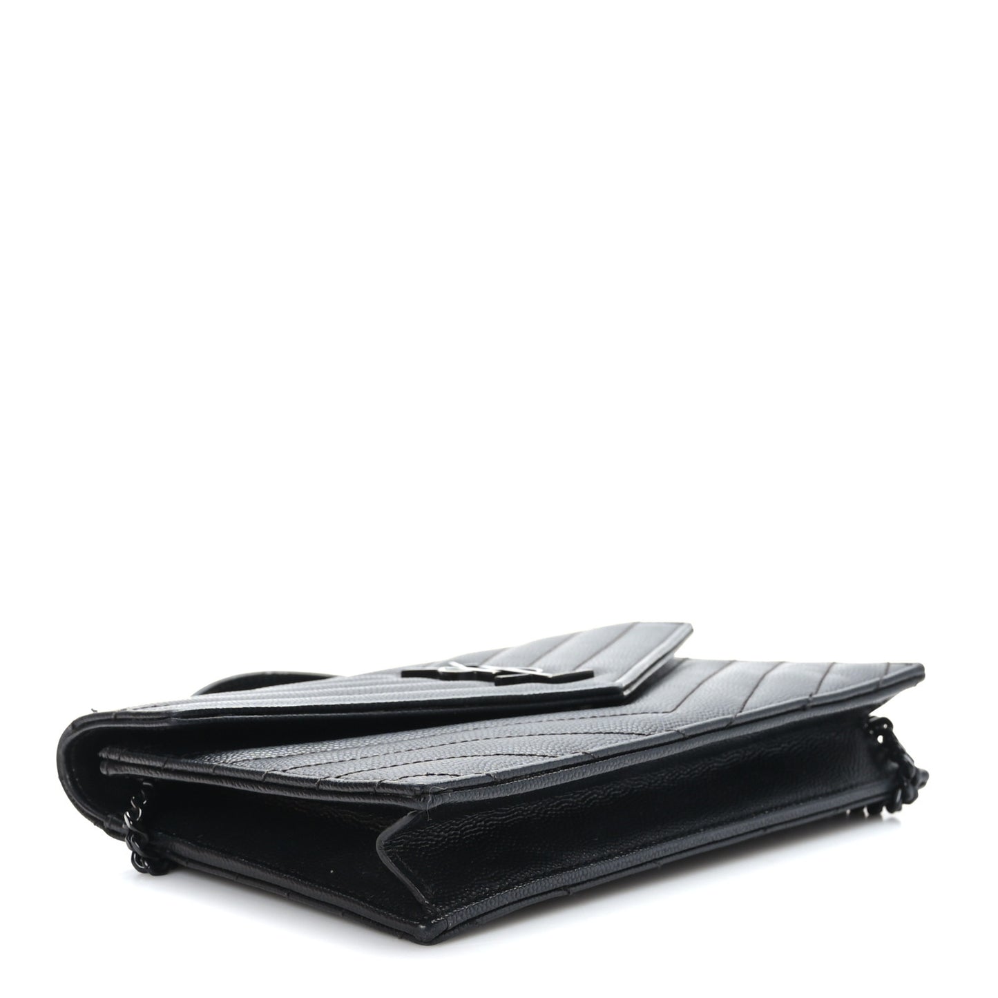 Grain De Poudre Matelasse Chevron Monogram Monochrome Envelope Chain Wallet Black