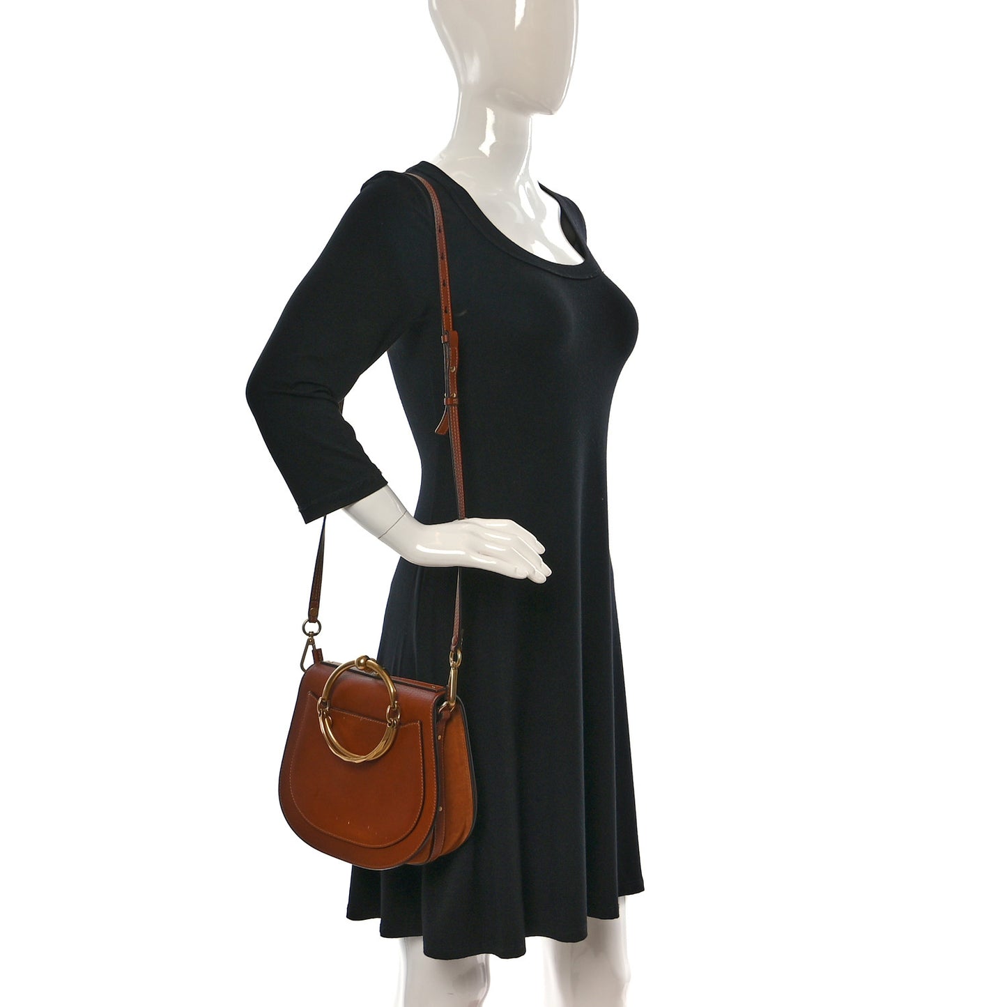 Calfskin Suede Medium Nile Bracelet Bag Caramel