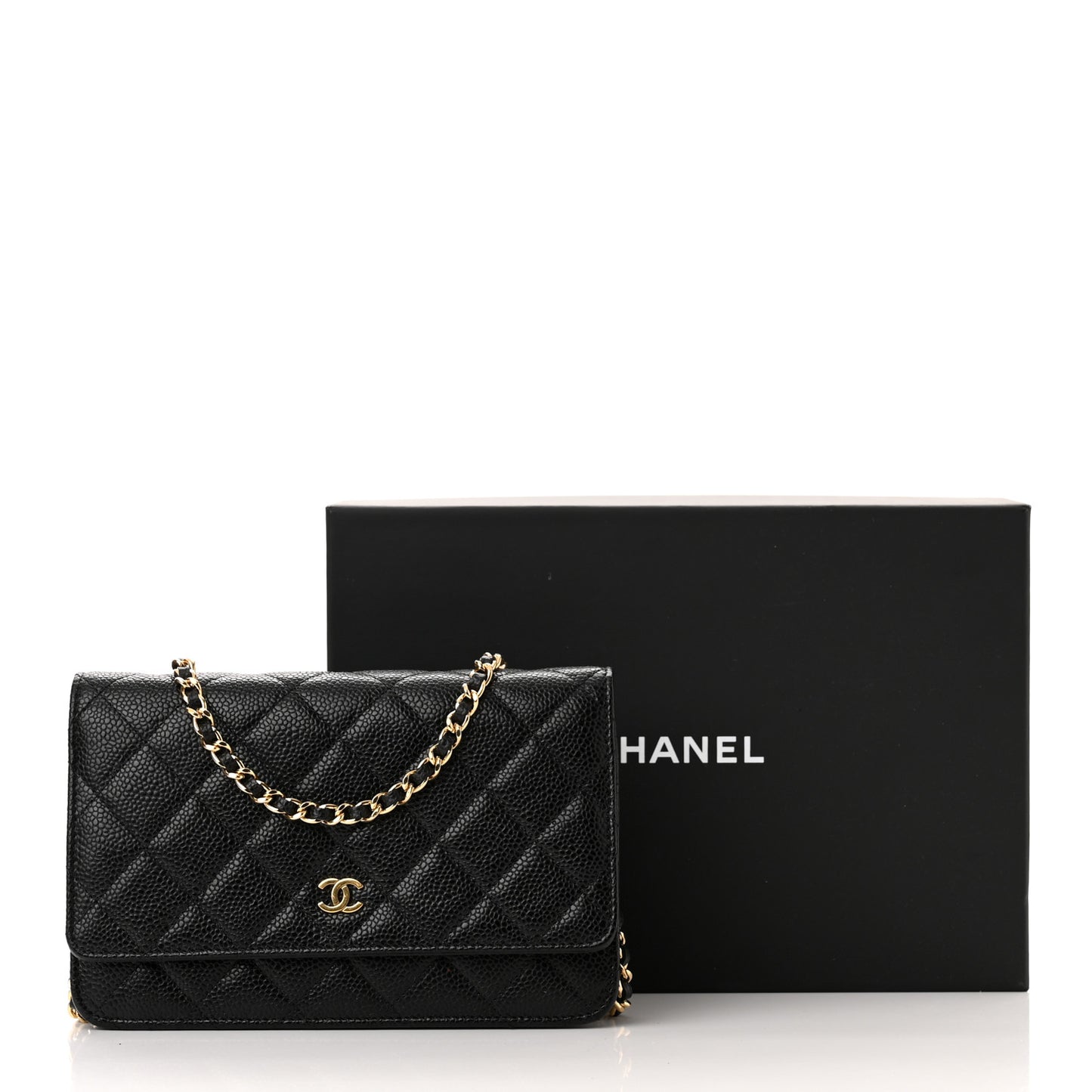 Caviar Quilted Wallet on Chain WOC Black