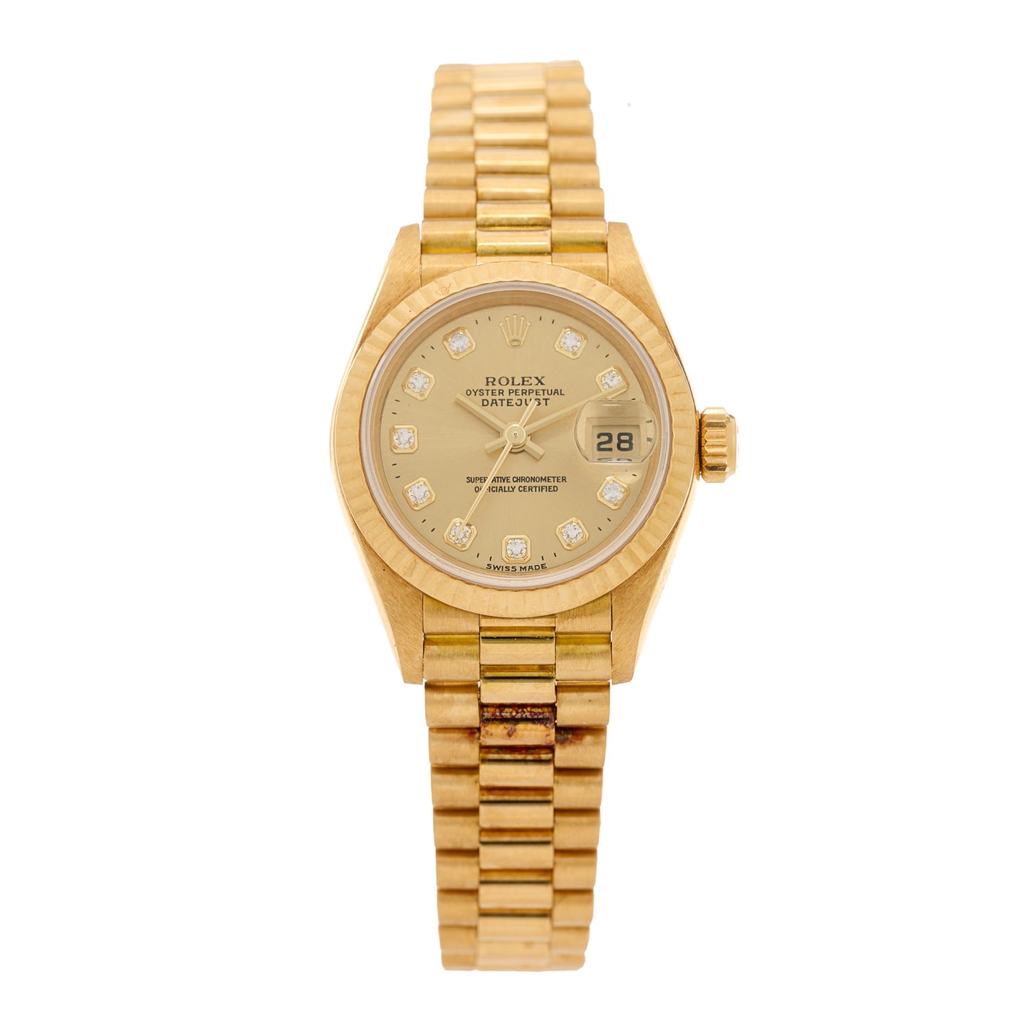 18K Yellow Gold Diamond 26mm Datejust President Watch Champagne 69178