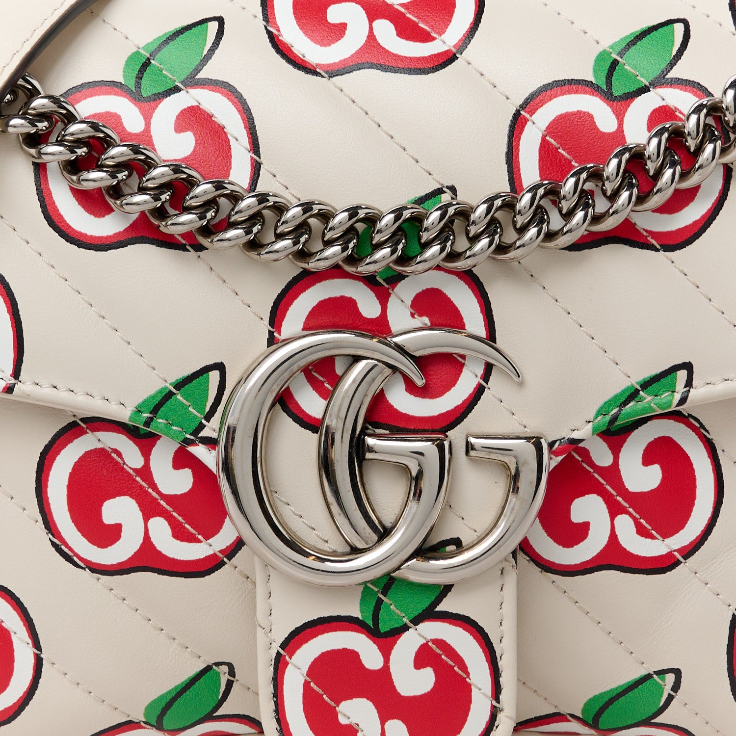 Gucci Calfskin Monogram Matelasse Diagonal GG Apple Small GG Marmont Shoulder Bag Ivory 9 of 11