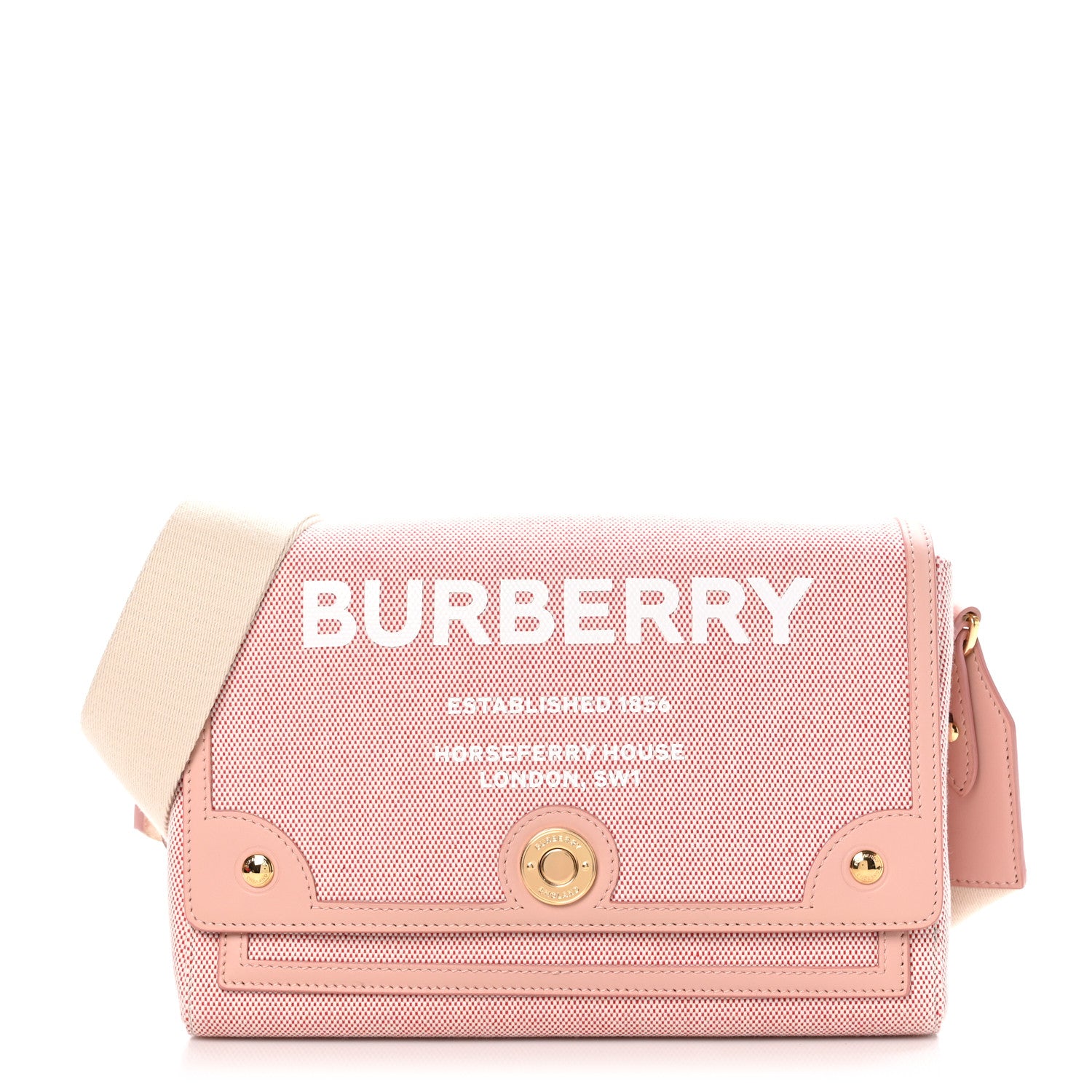 Burberry Canvas Horseferry Print Note Crossbody Bag Dusty Pink